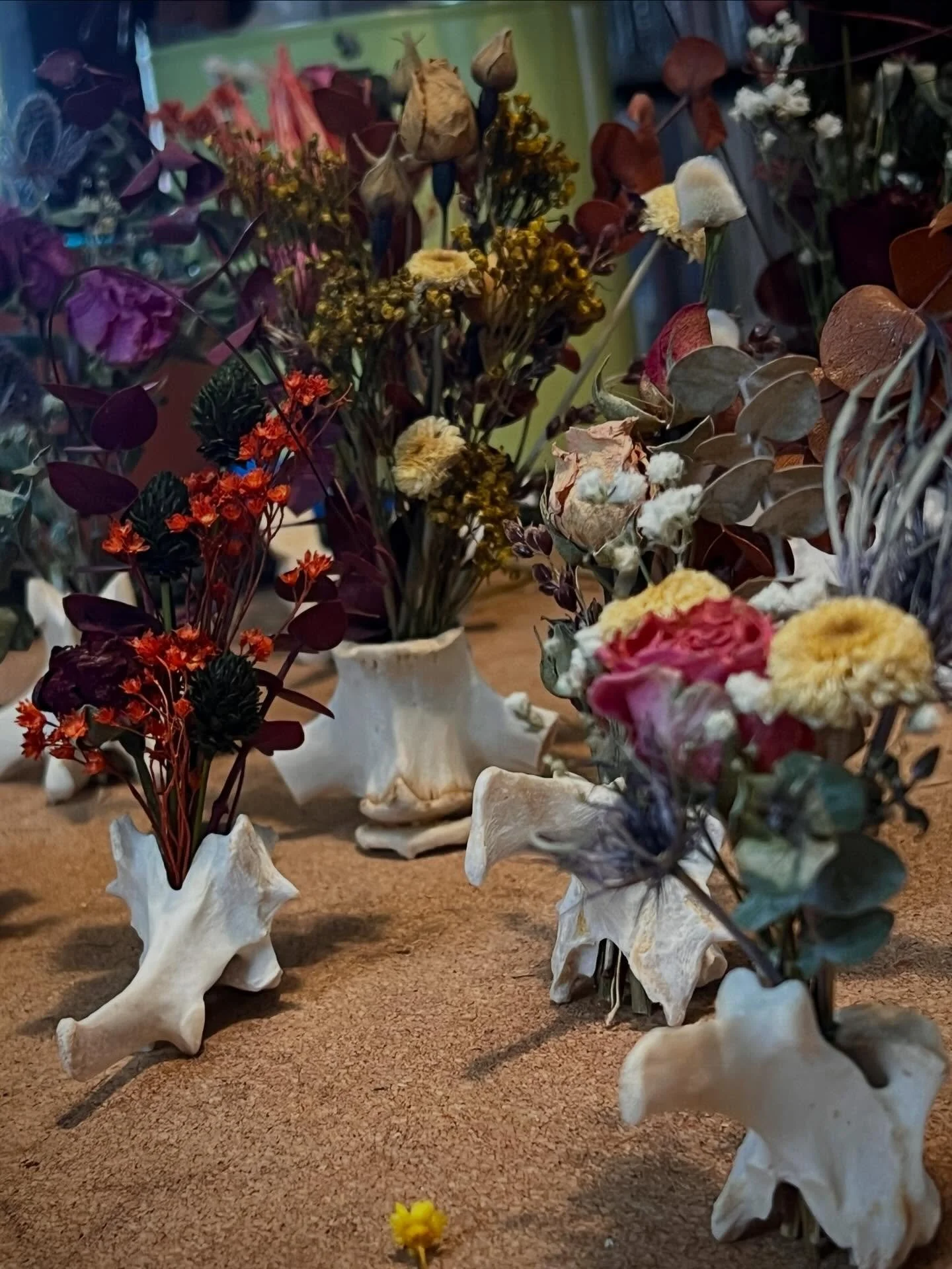WIP Bone Bouquets 💐 💀
We&rsquo;ll be adding leather and tucking these babies away in cardboard coffins for @worldodditiesexpo in Denver!!! 
June 6-7th 
National Western Complex
Denver, CO
