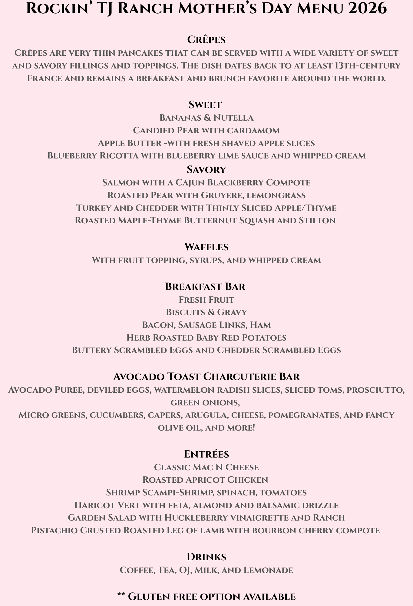 Mother's Day Brunch Menu 2026