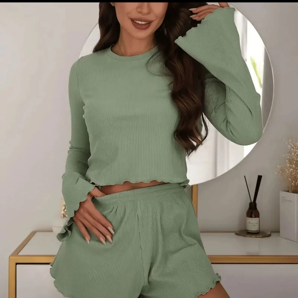 Green Long Sleeve Short Set $18