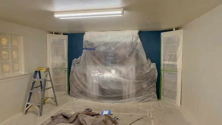 Webfoot finished painting the walls today! They will dry over the weekend. They will take off the masking and do a little touch up on Monday. Then we will paint the shelves start moving back in!