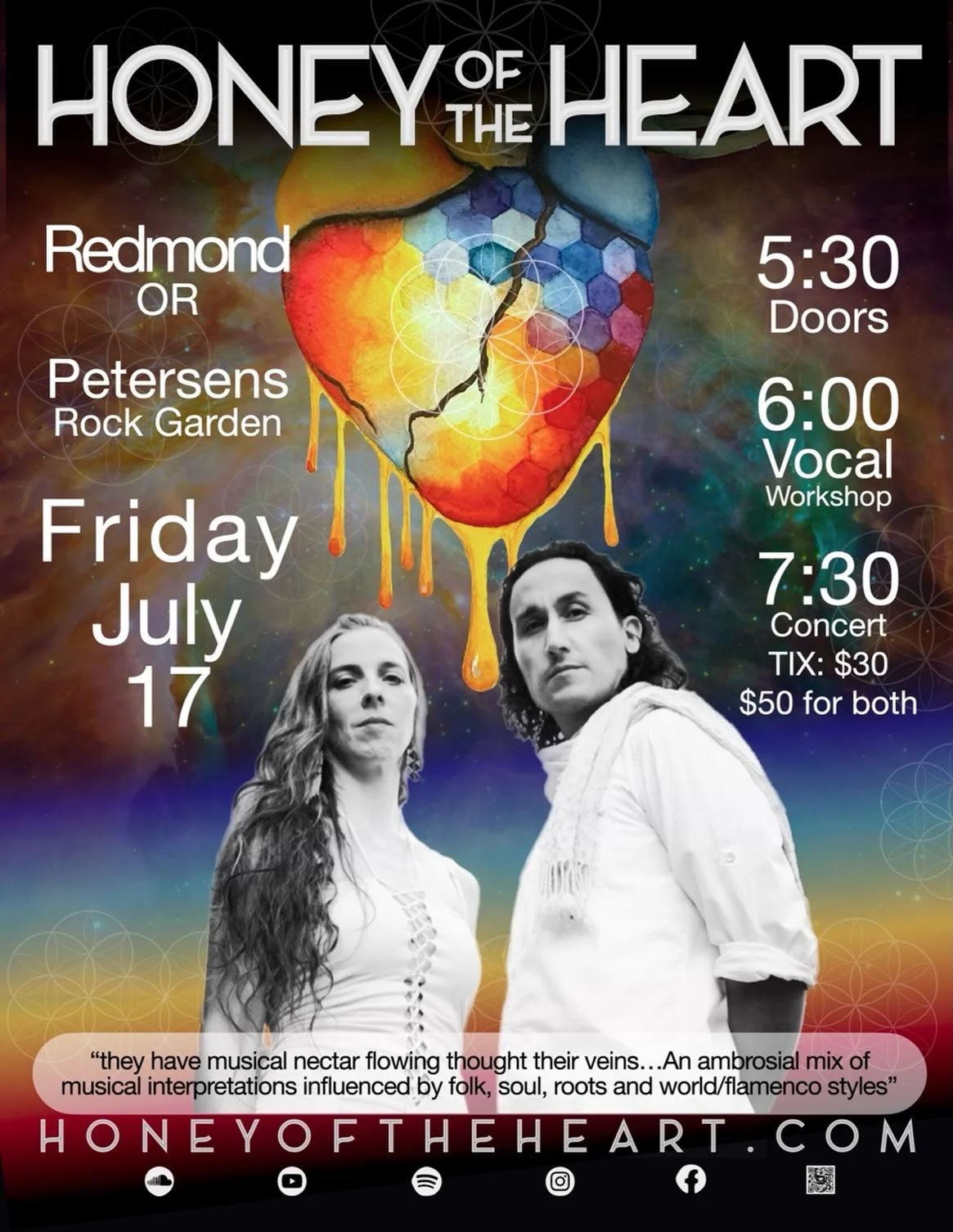 Please join us for a concert with Honey of The Heart July 17th at Petersen Rock Garden. For tickets please click on the link in the comments.