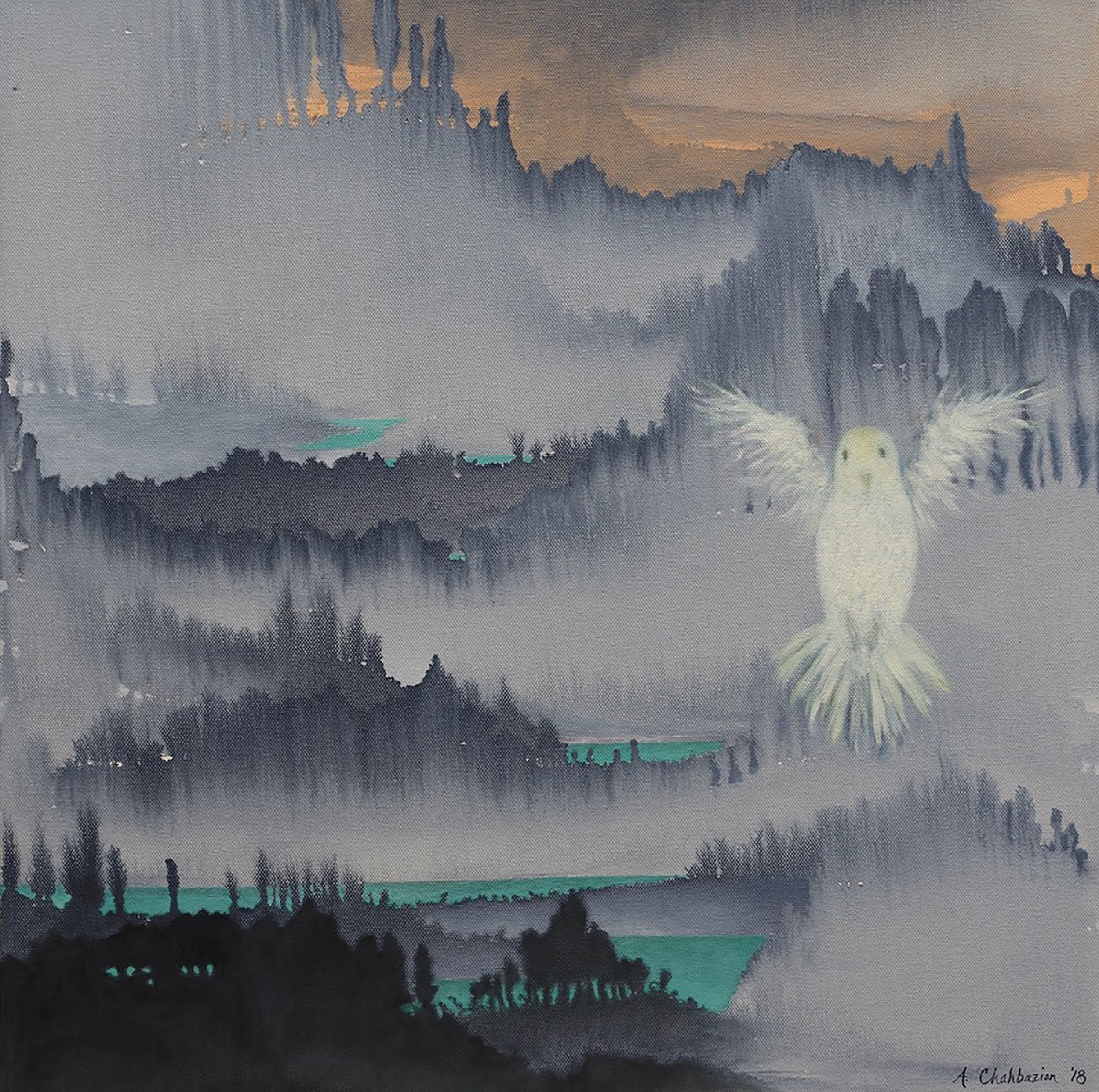 Arminée Chahbazian
"Migrant" Representational landscape painting featuring beautiful blues and gray
2018
