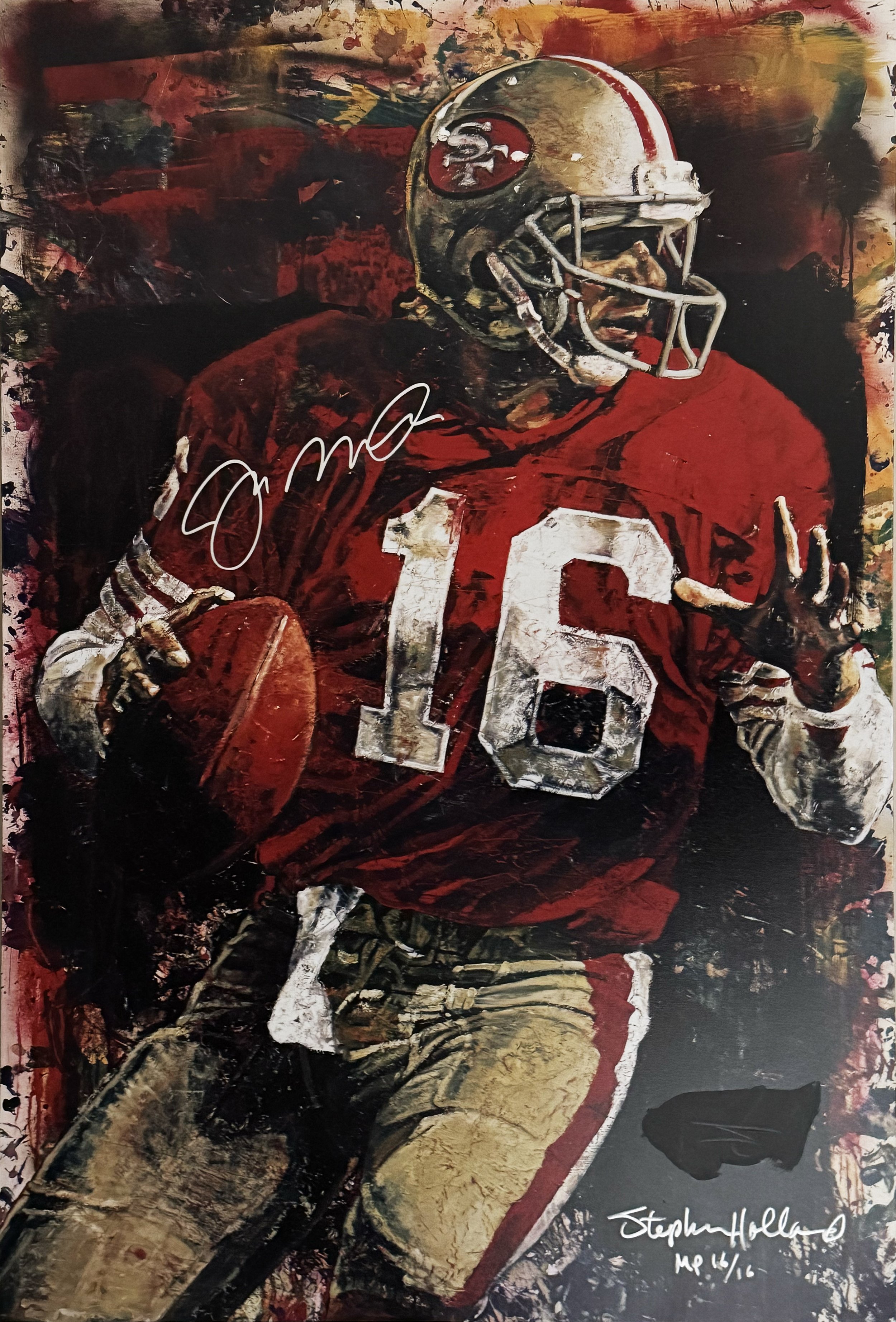 
Stephen Holland
Joe Montana MP16/16 — Hand-Embellished Giclée Signed by Artist and Athlete
2003