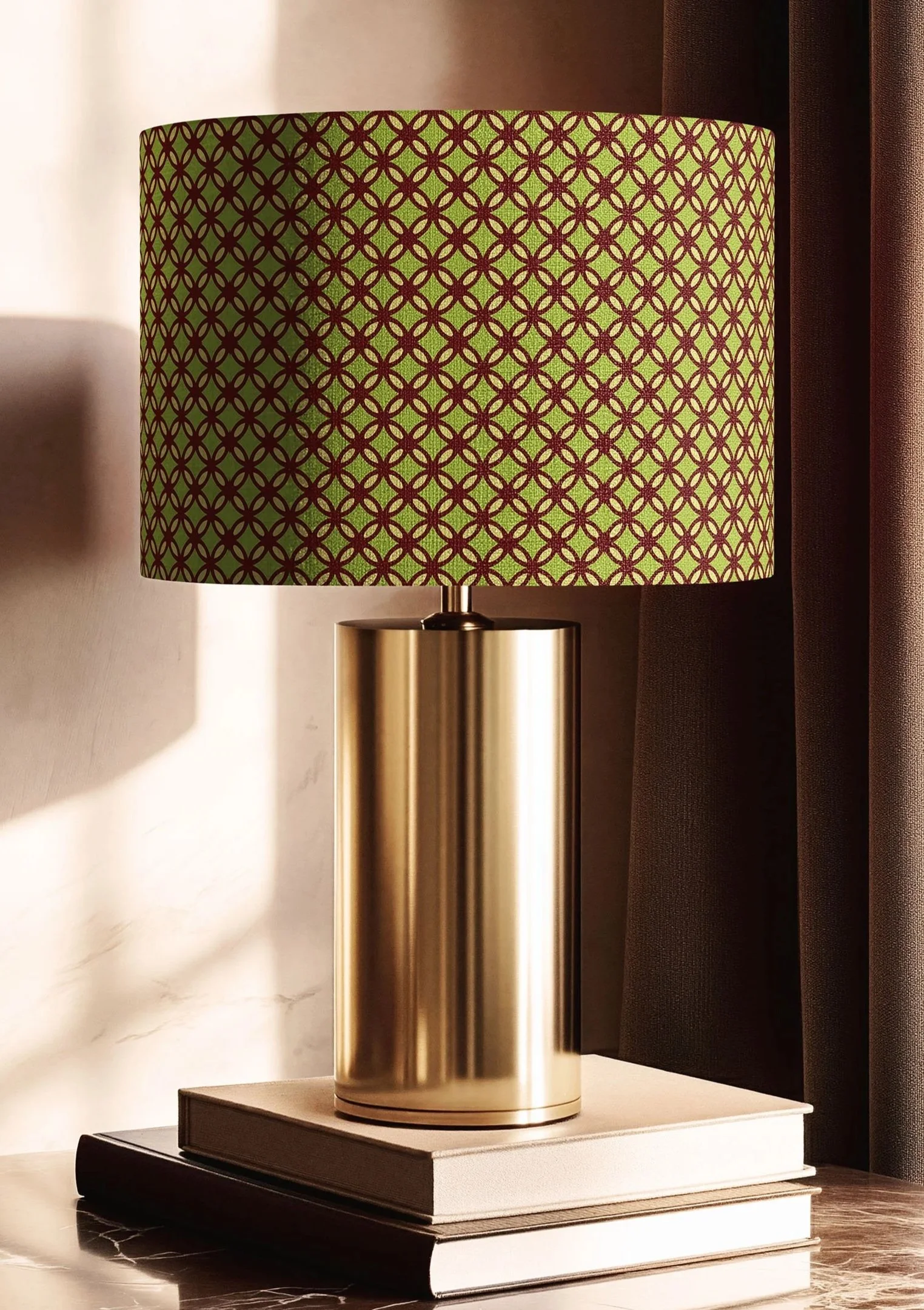 Nserewa kakra lampshade shown in kiwi.