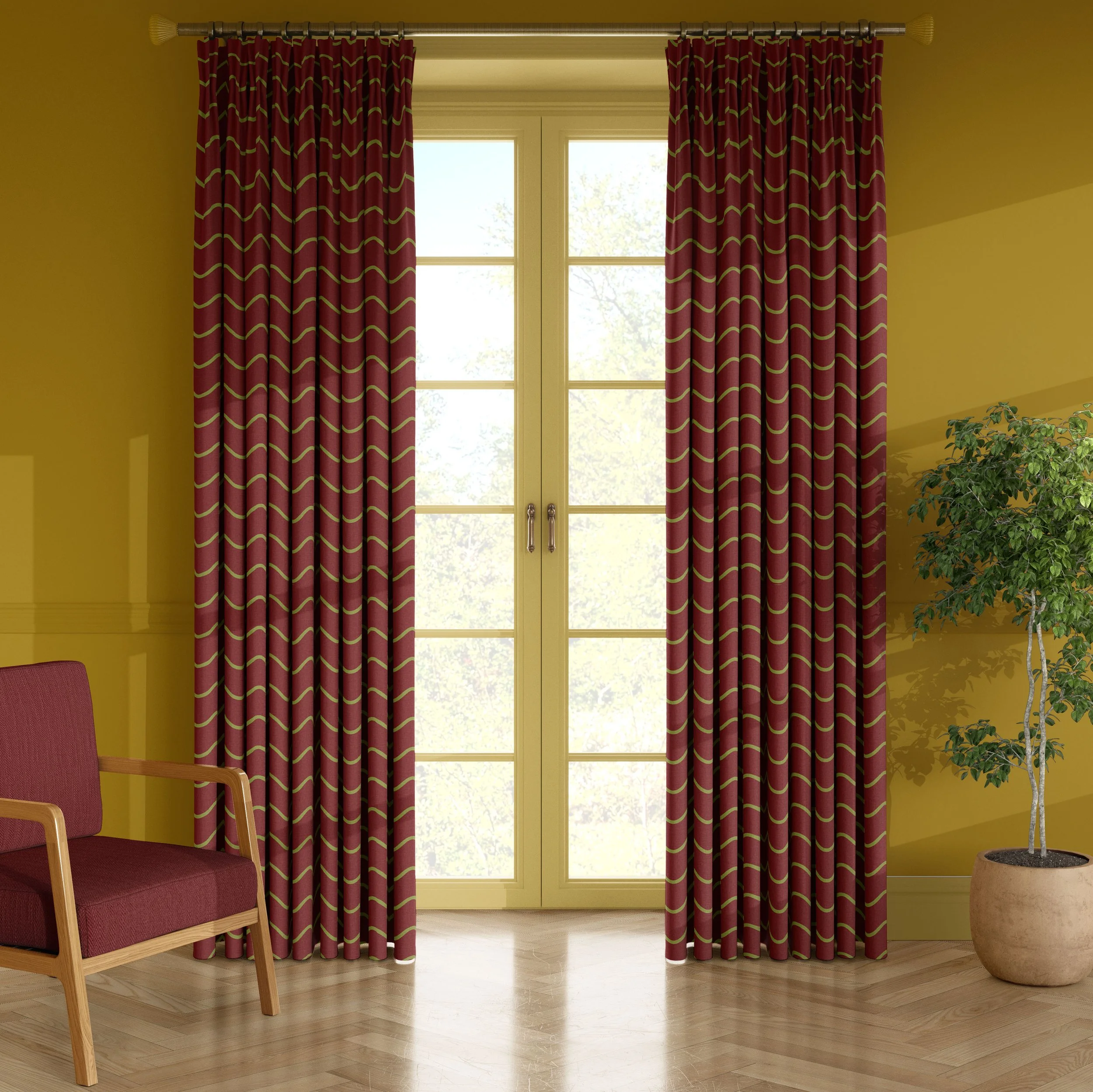 Nsuo curtains shown in kiwi.