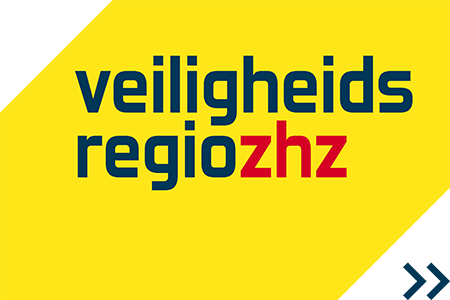 Logo with yellow background displaying the text 'Veiligheidsregio' in blue and 'zzh' in red.
