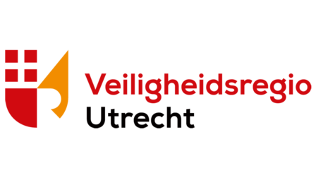 Logo of Veiligheidsregio Utrecht, featuring a shield design with red and yellow elements and the text 'Veiligheidsregio Utrecht' in red and black.
