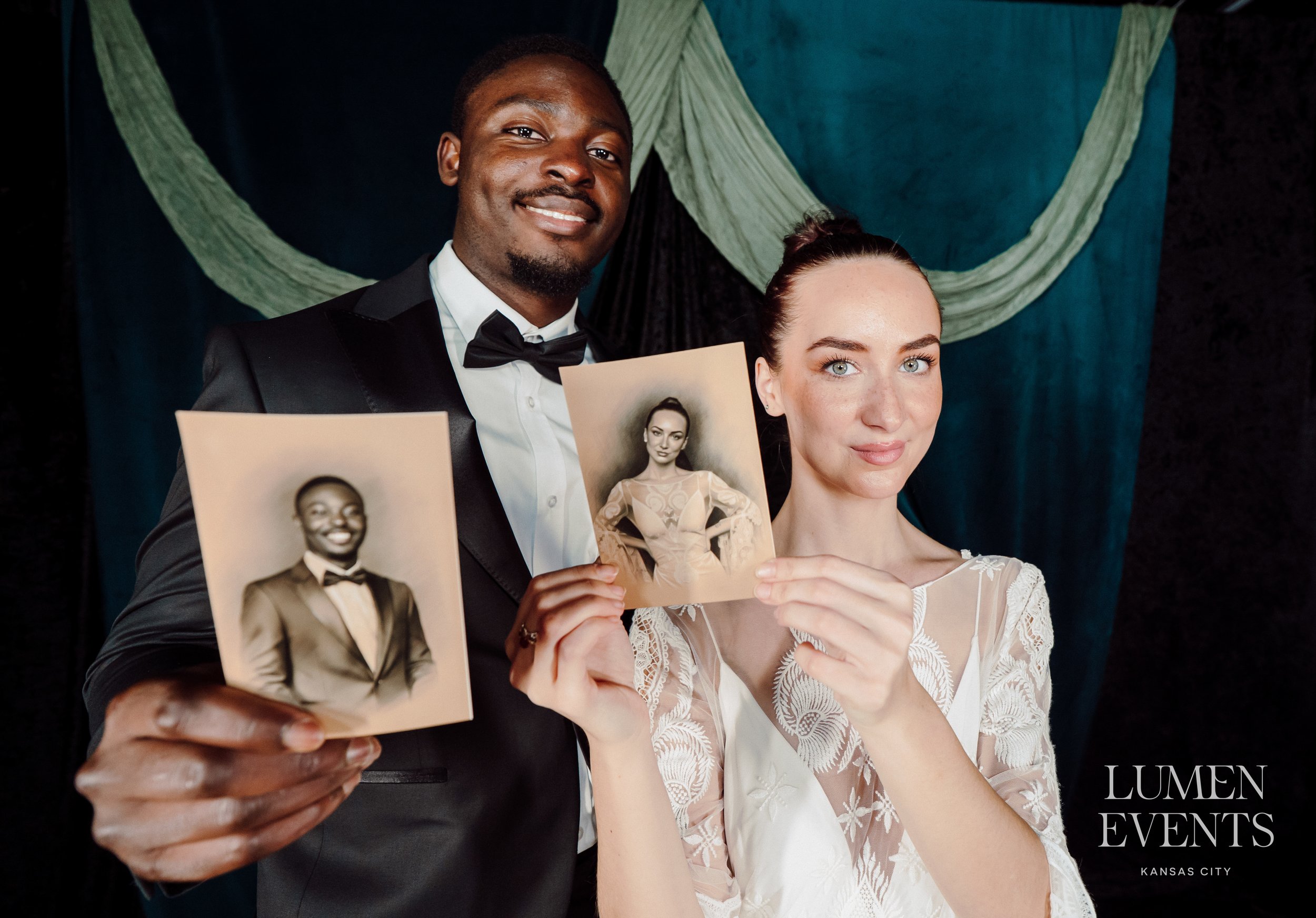 AI photo booth Kansas City wedding portrait experience" / "Wedding sketch AI photo booth Kansas City