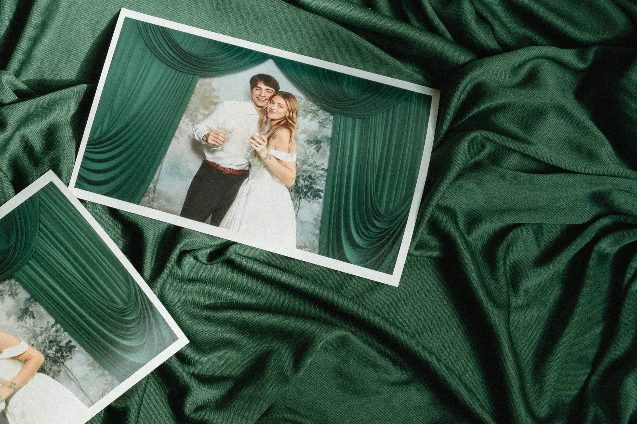 High-quality printed photo booth keepsakes from a Lumen Events Kansas City wedding Placement: After the first paragraph about the power of handing guests a physical photograph. Detail shots show print quality up close.
