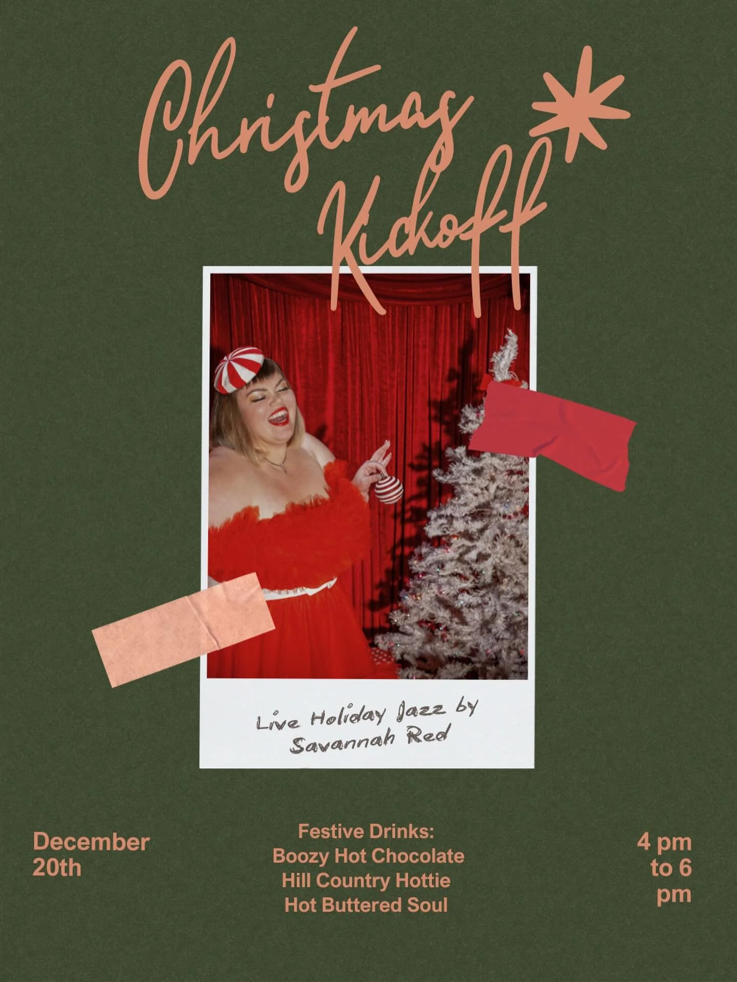 Holiday vibes are in the air at Oakwood 🎶✨

Join us this Saturday from 4&ndash;6 PM for live music by  @savannahred , bringing smooth holiday jazz to the Hill Country.

While you&rsquo;re here, warm up with our seasonal drink specials:
Boozy Hot Cho