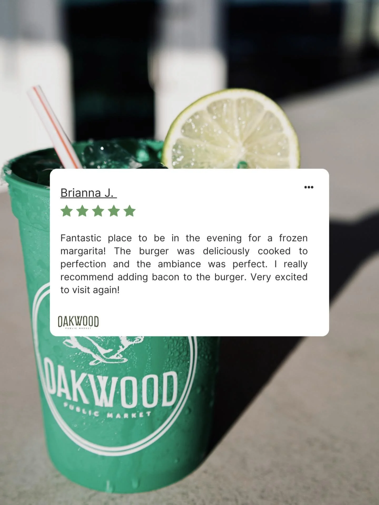 &ldquo;Fantastic place to be in the evening for a frozen margarita.&rdquo; 🍹

If that&rsquo;s what we&rsquo;re known for, we&rsquo;ll take it! 

Thanks for the love (and the extra bacon tip), Brianna! We&rsquo;ll see you real soon. 🤍