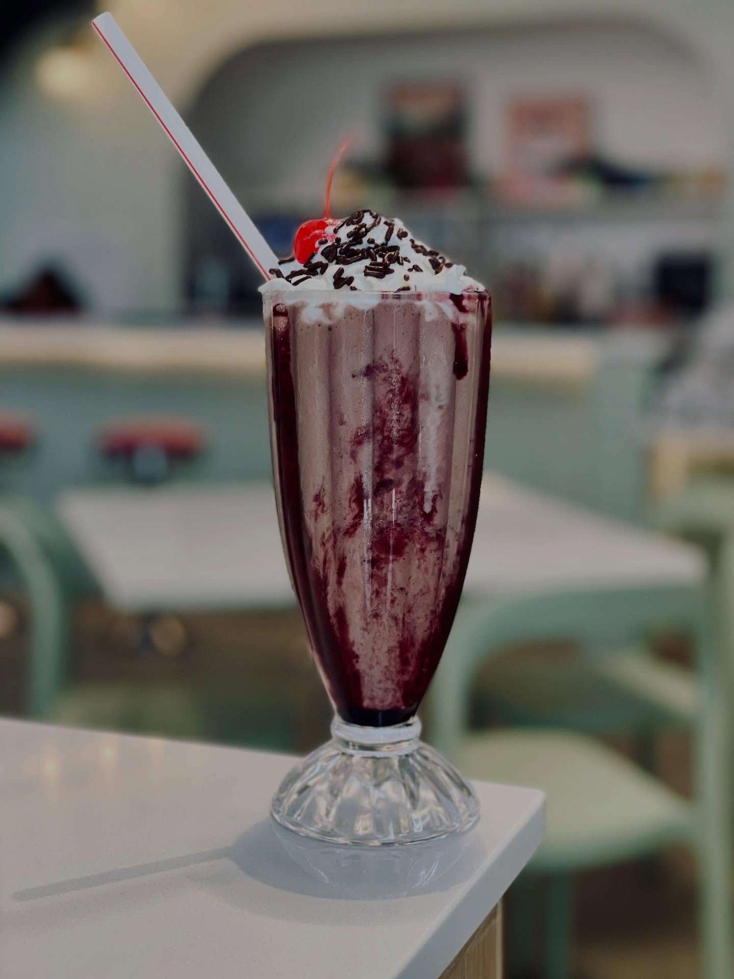 Dessert just got a little dramatic. 🍒🍫

Our Black Forest Milkshake is here for a limited time &mdash; made with rich chocolate ice cream, black cherry pur&eacute;e, whipped cream, and finished with chocolate jimmies.

Sweet, chocolatey, and just th