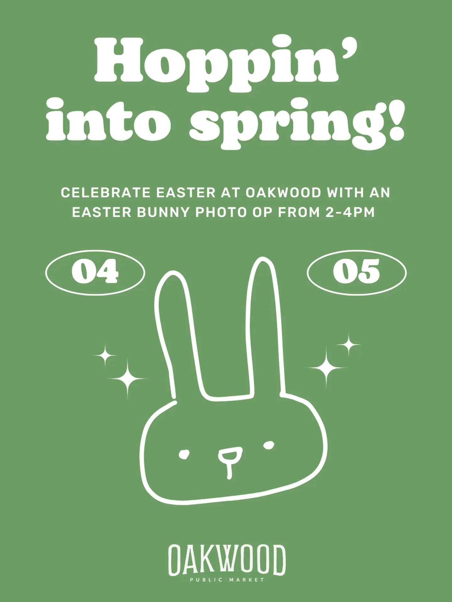 Guess who&rsquo;s hopping by? 🐰

The Easter Bunny will be at Oakwood this Sunday from 2&ndash;4PM! Come say hi, grab a photo, and enjoy the afternoon with us. 🌷