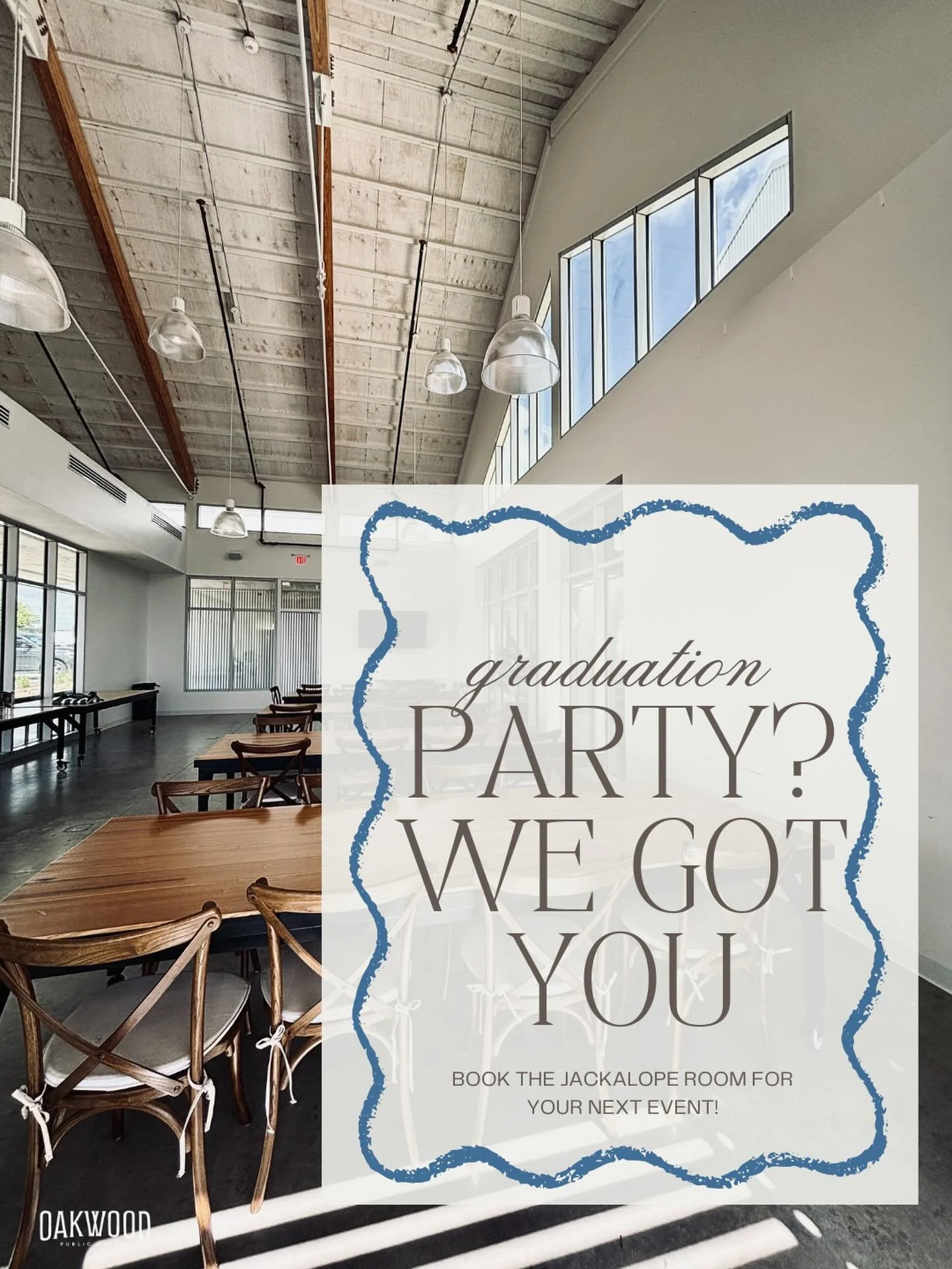 Graduation season is almost upon us. 🎓&nbsp;&nbsp;

Need a spot to celebrate? Our Jackalope Room is the perfect place with room to gather, connect, and make it a night to remember.

Now booking for graduation season!
Reach out to events@exploreoakwo