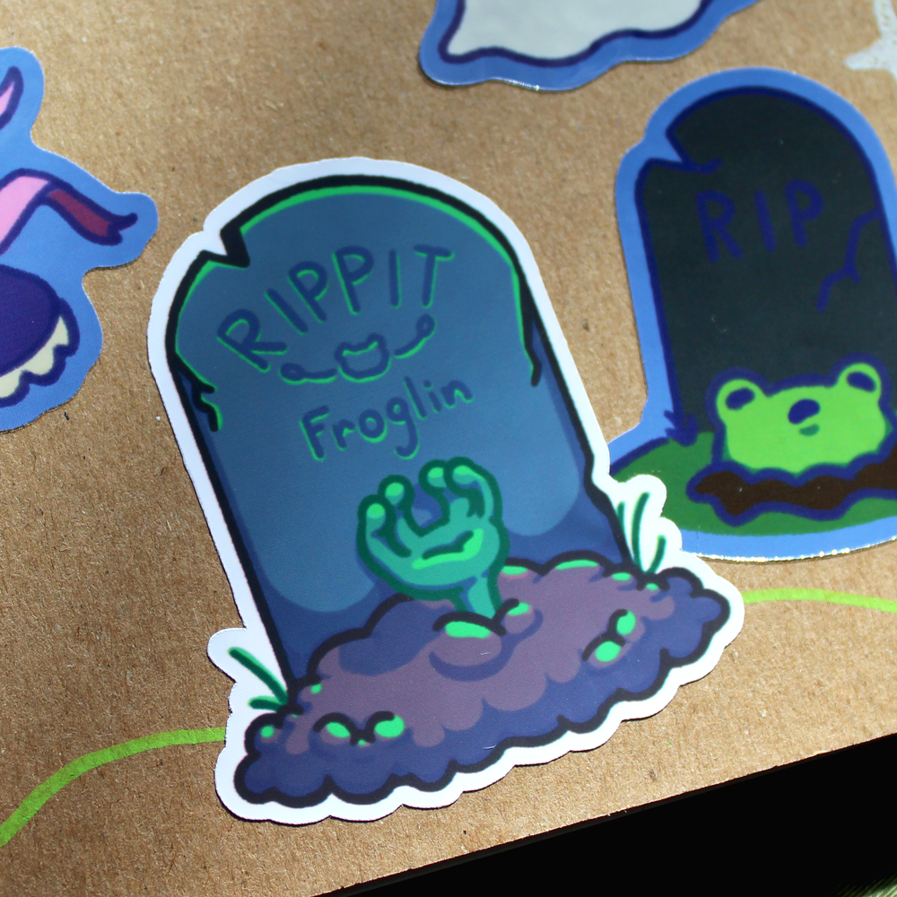 Rippit Frog Gravestone Zombie Sticker — Frogdust Productions