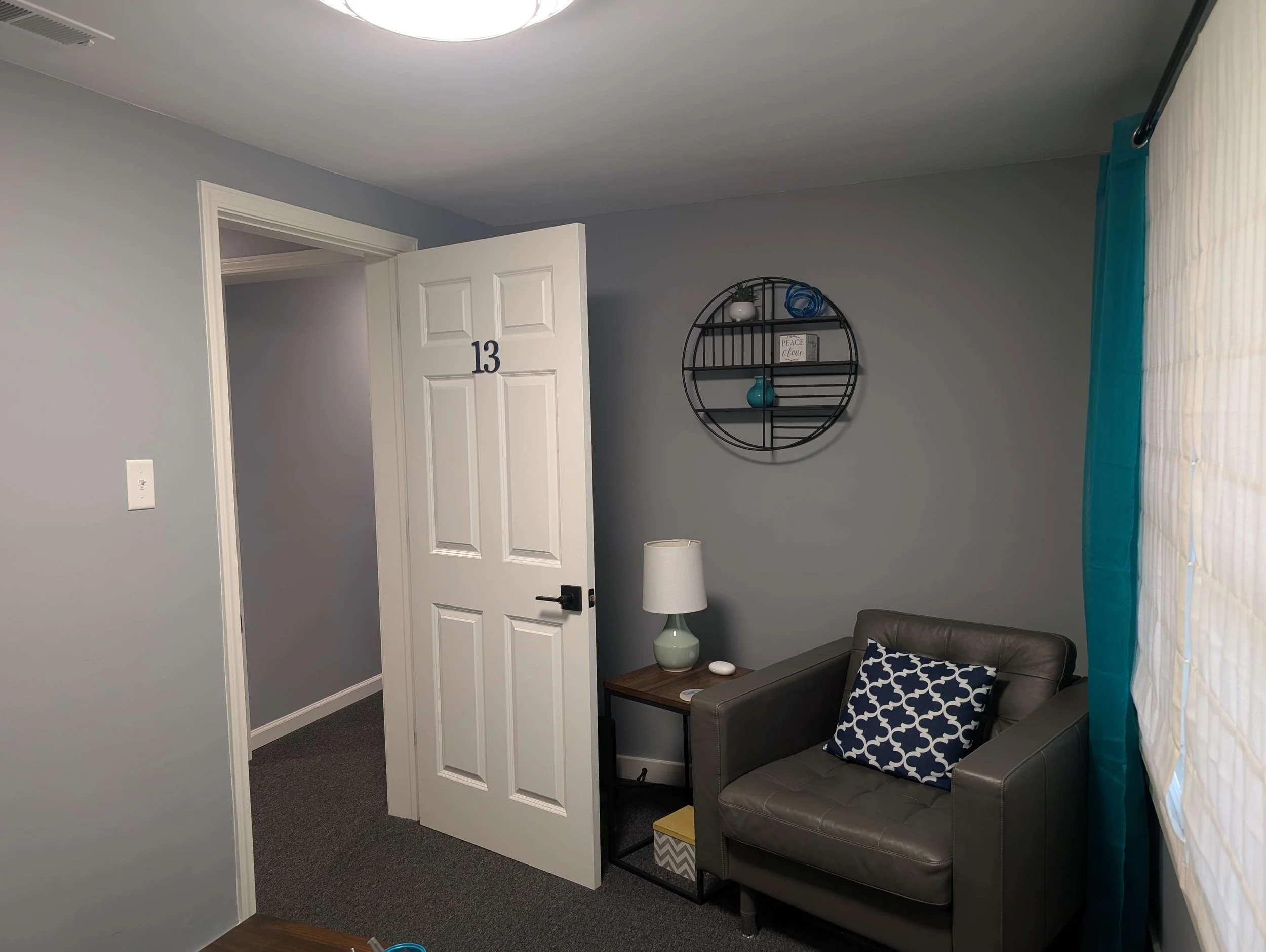 Living room–style private therapy office at Solid Foundations Therapy in Downers Grove