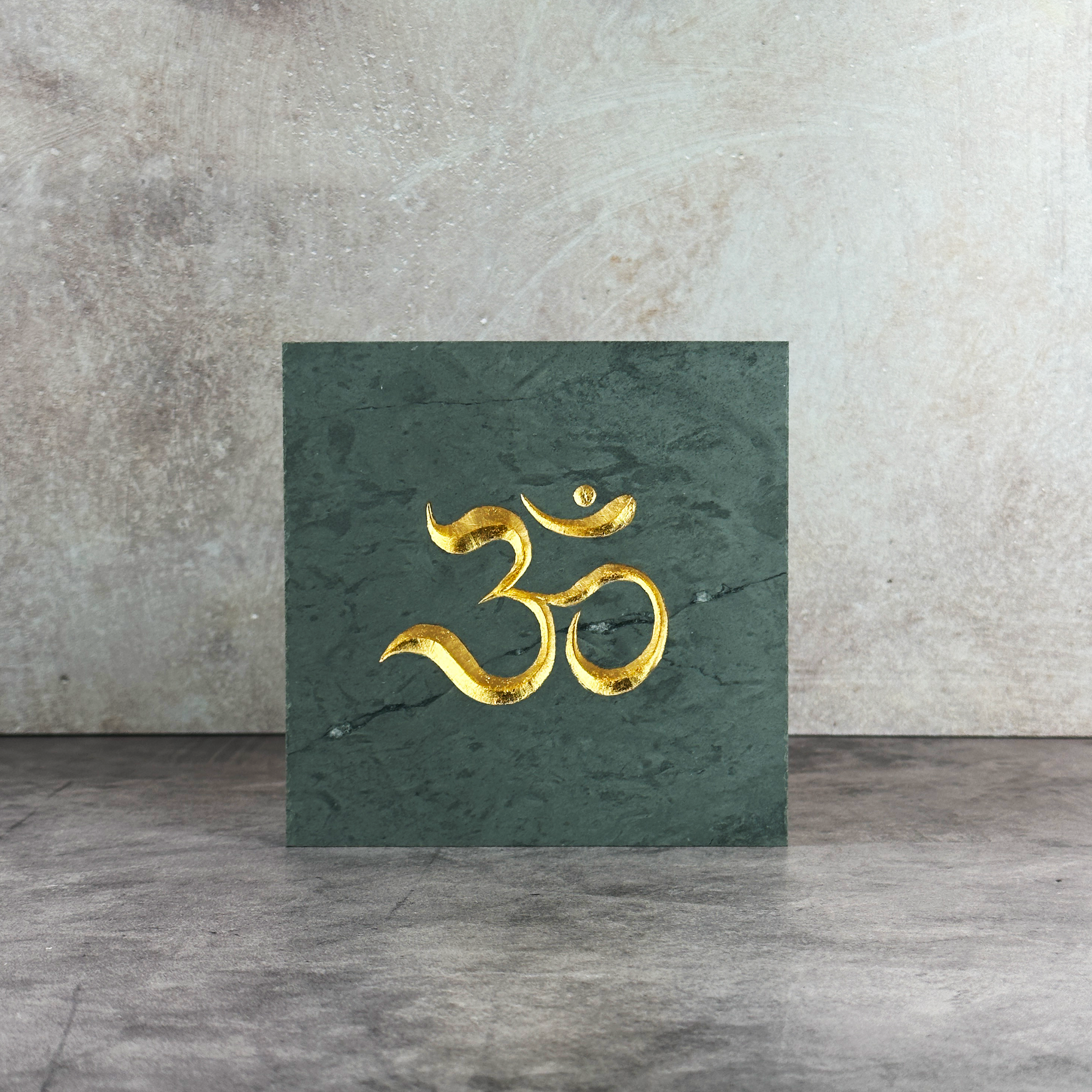 Om Symbol Slate Tile with 24k Gold Leaf