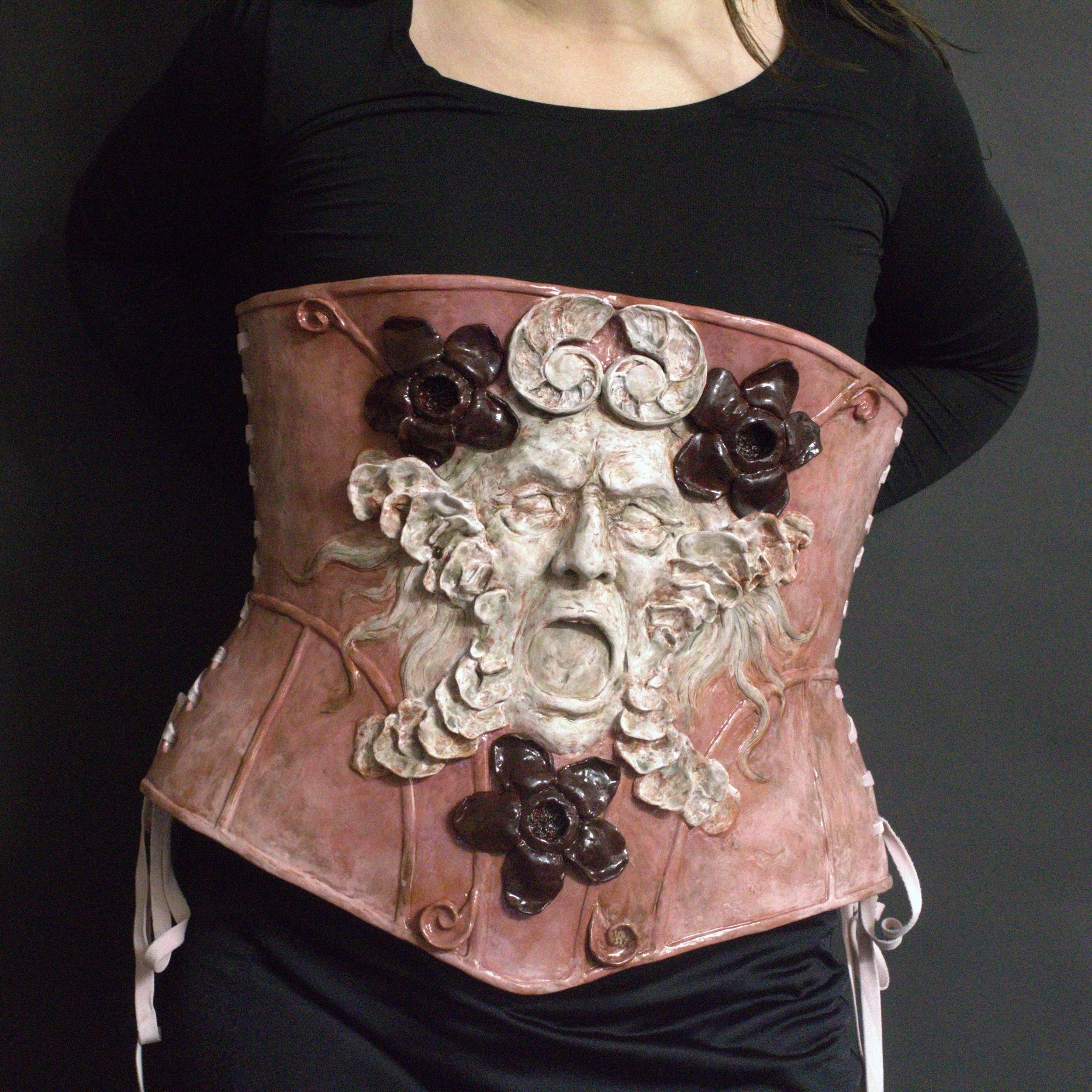 Hourglass, red earthenware, velvet ribbon, 12x14x8in, 2025