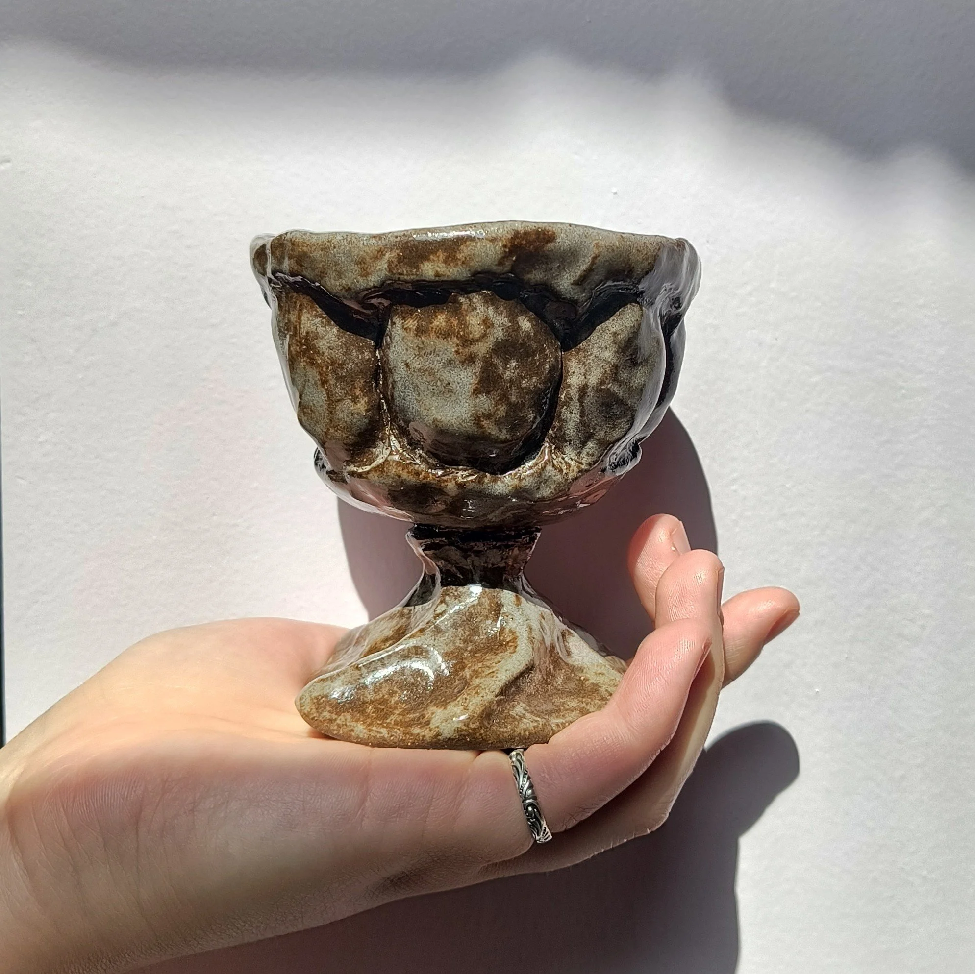 Shell Goblet, brown stoneware, 2025