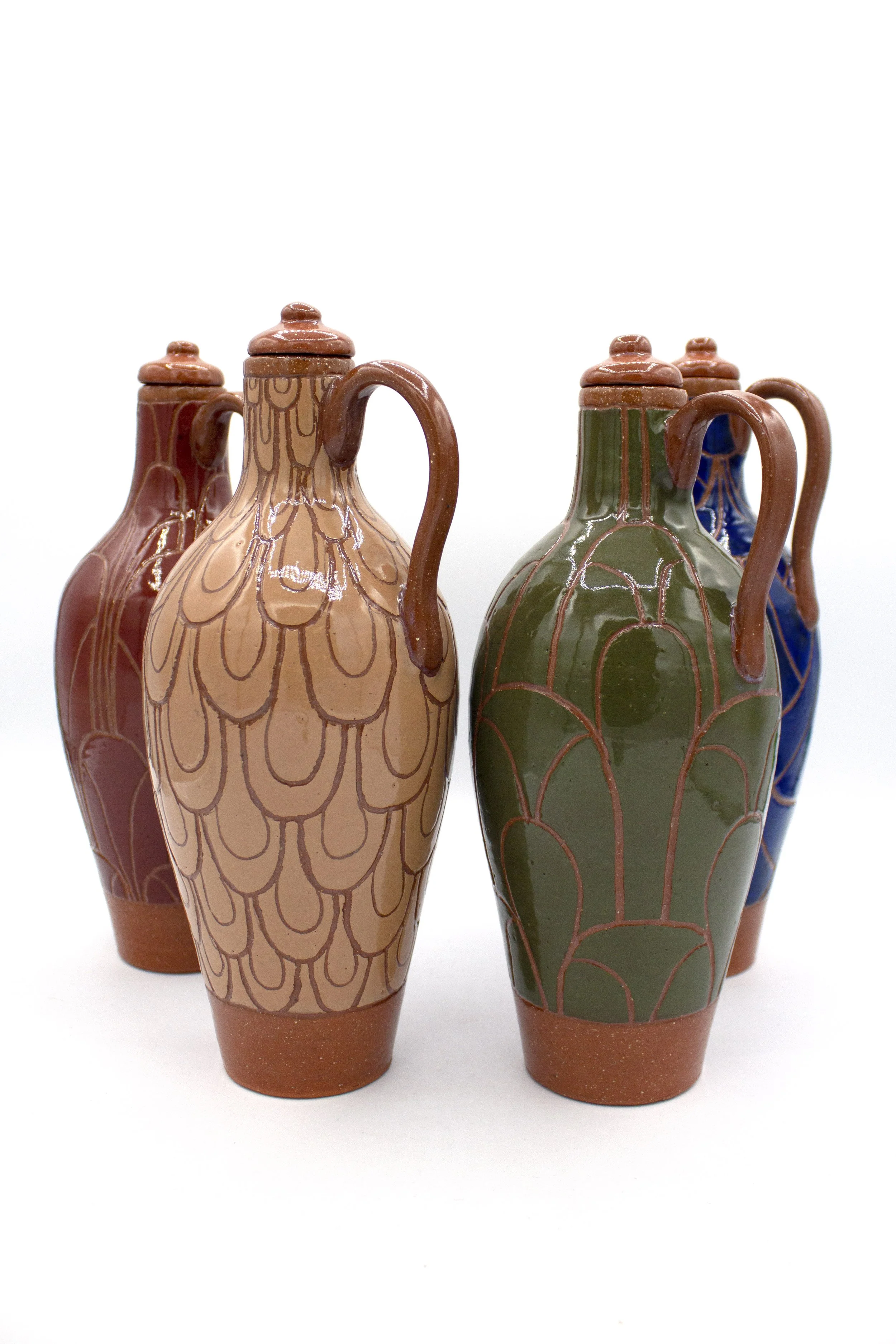 Olive Oil Jars, red earthenware, 10x3.5x3.5 in, 2024