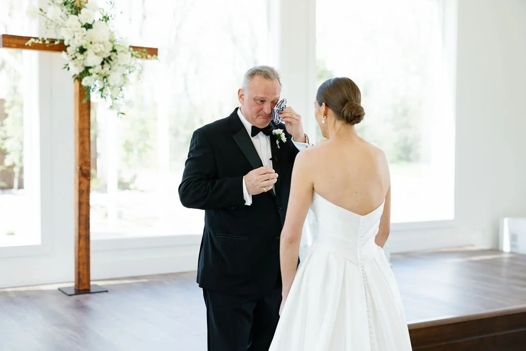 A father daughter first look, in the chapel at River Road Venue