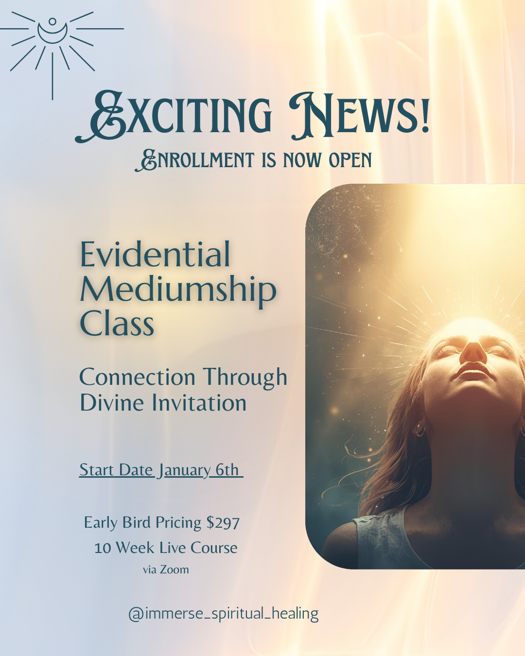 *ONLINE* 10-WEEK BEGINNER EVIDENTIAL MEDIUMSHIP CLASS WITH IMMERSE INSTITUE CONNECTION