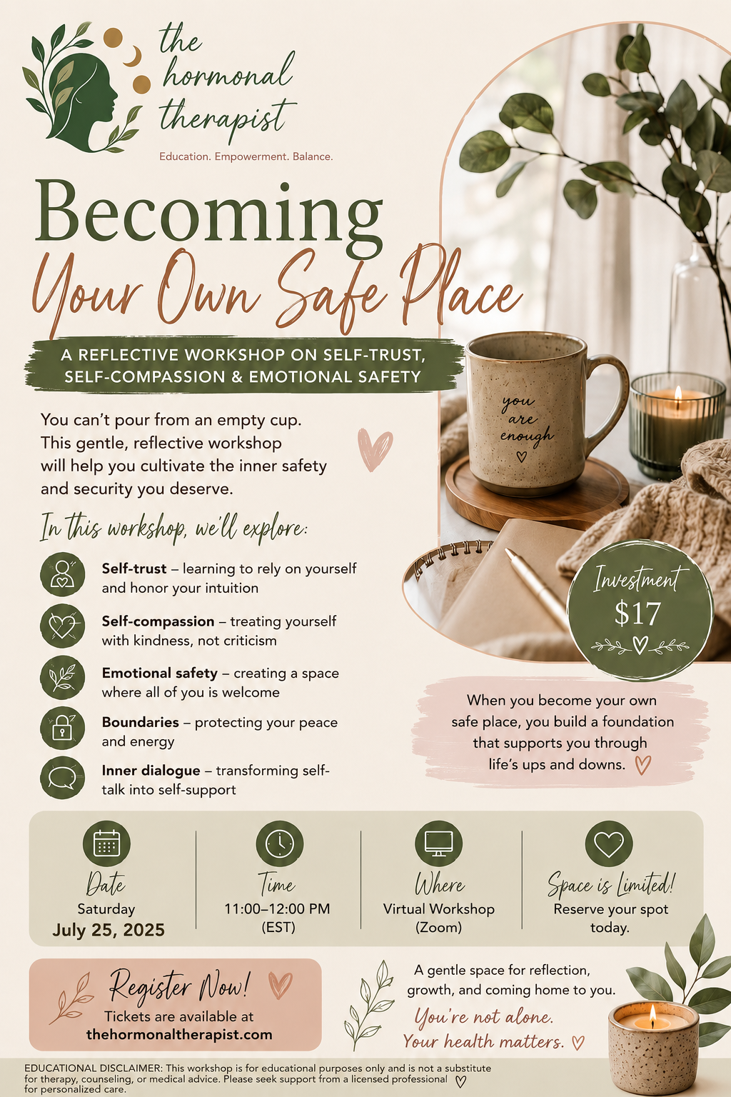 Mental Health &amp; Wellness Educational Workshop by The Hormonal Therapist *ON ZOOM*