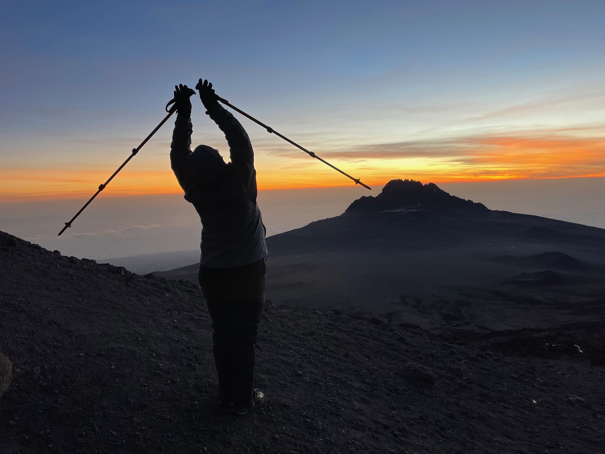 Sunrise at 17,000 feet with Mawenzi peak in the distance. I was the photographer, not the subject, here.