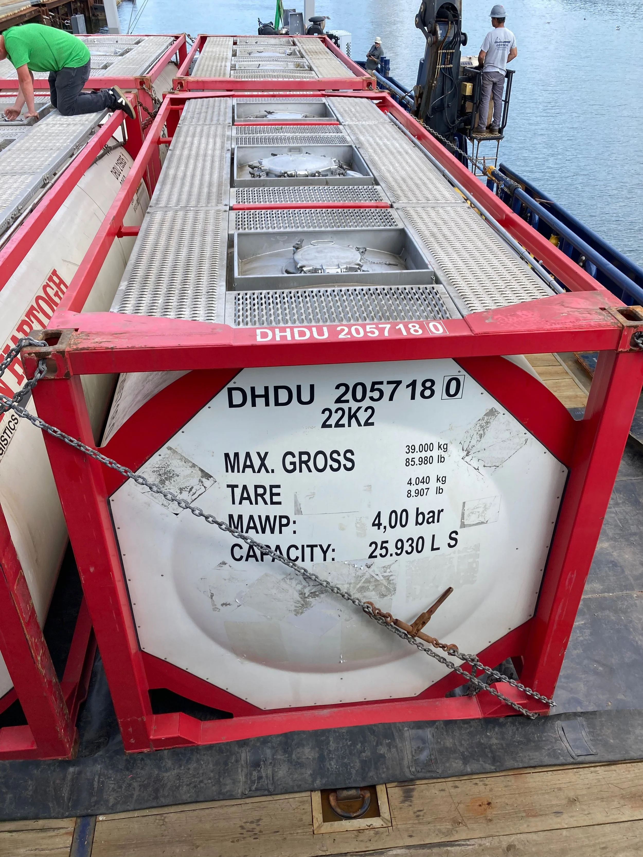 ISO tanks containing the sodium hydroxide