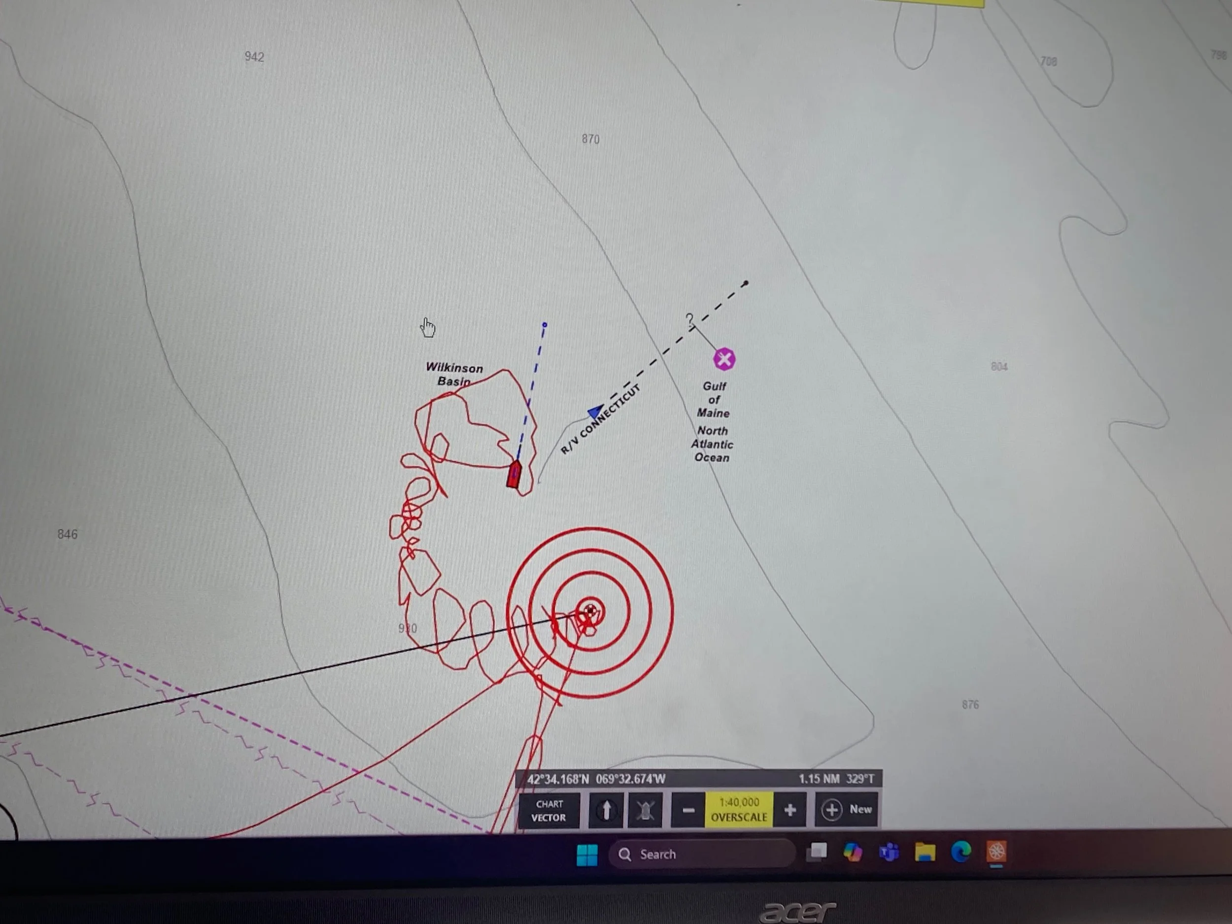 The OSV Mahoney's spiral tracks