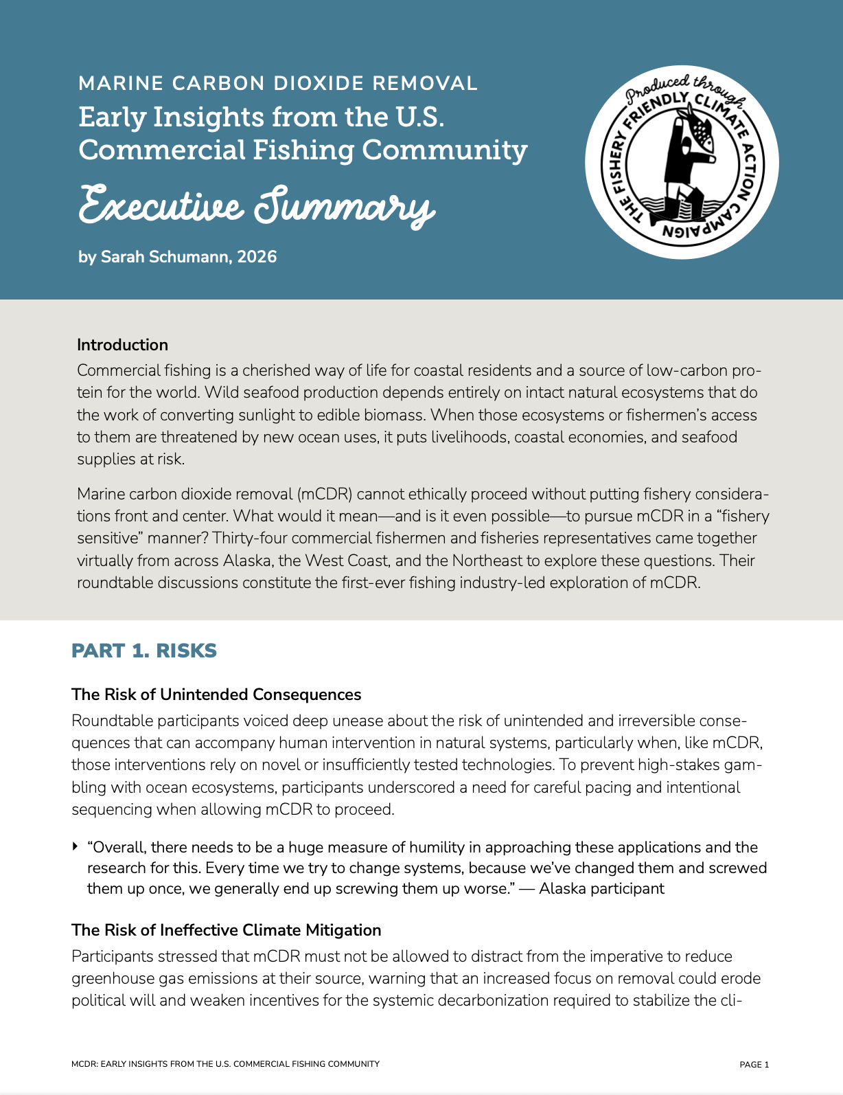 EXECUTIVE SUMMARY — Marine carbon dioxide removal: Early Insights from the U.S. Commercial Fishing Community