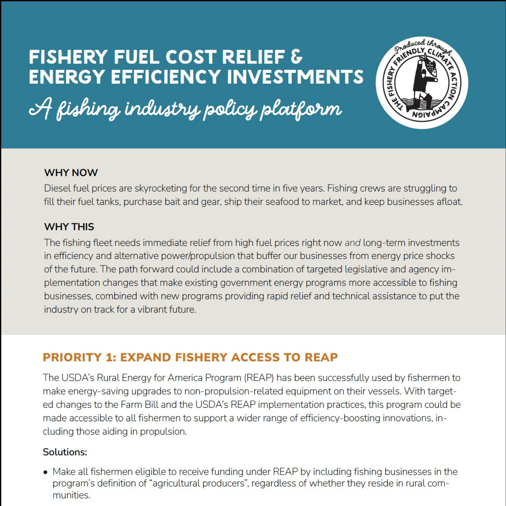 Join the action, advance the cause! Fishery fuel cost relief and energy efficiency investments
