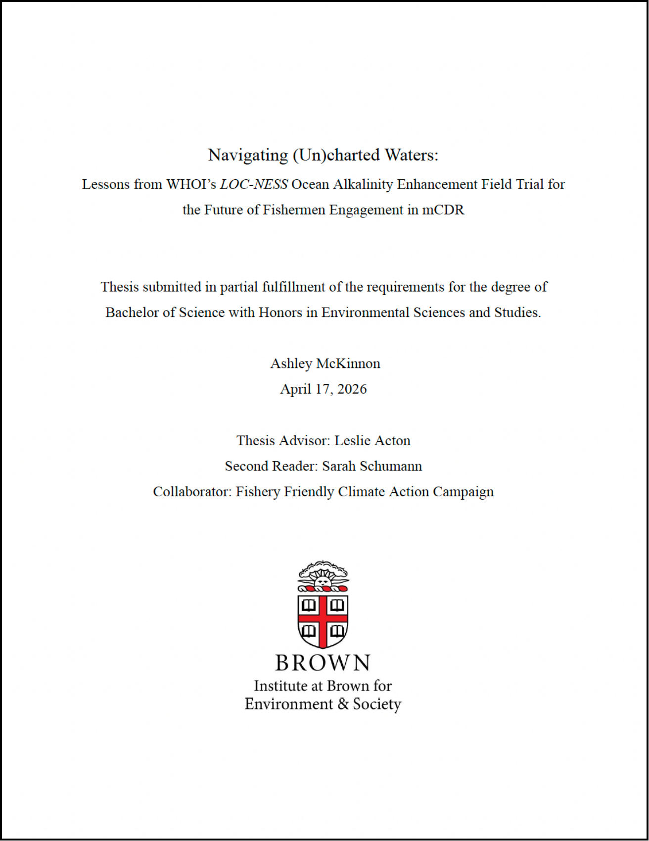 Ashley McKinnon thesis LOC-NESS Ocean Alkalinity Enhancement Field Trial