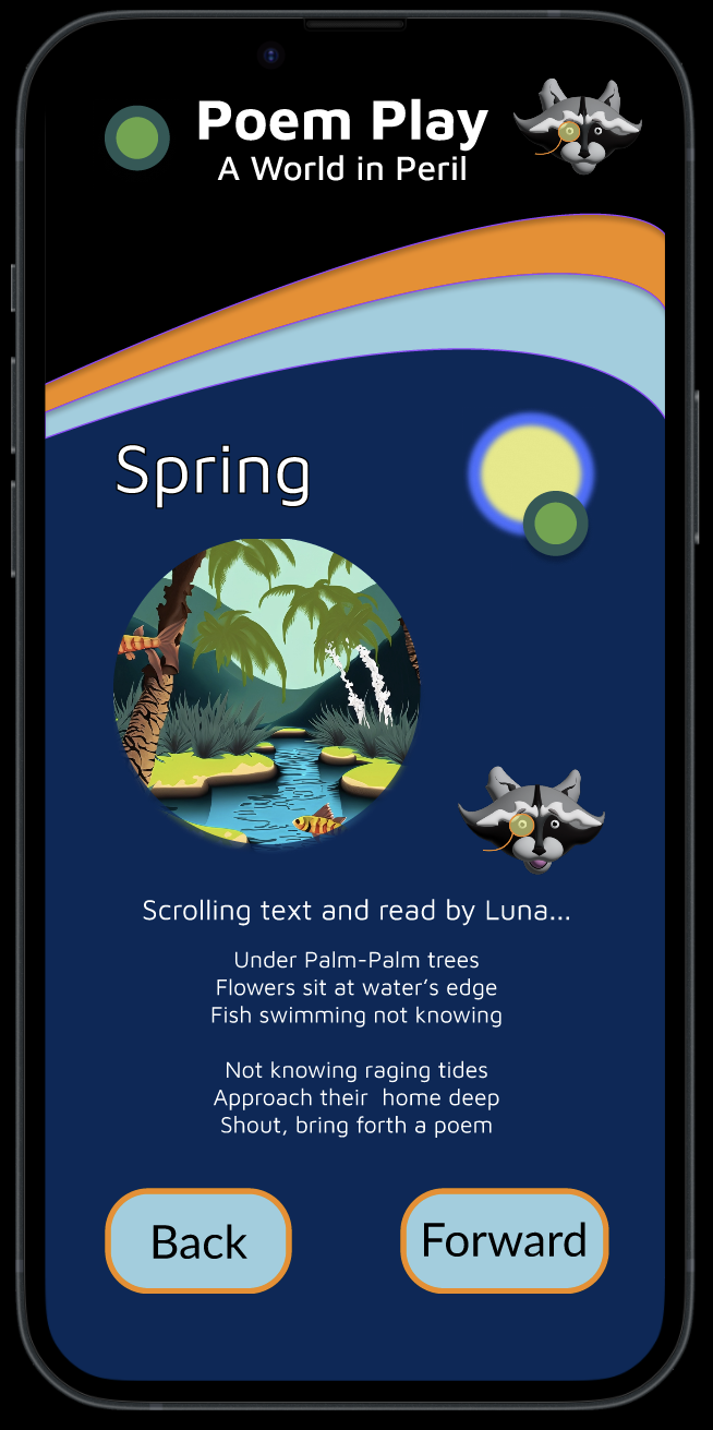 User's listen to poems to spark inspiration as they journey through the app's storyline.