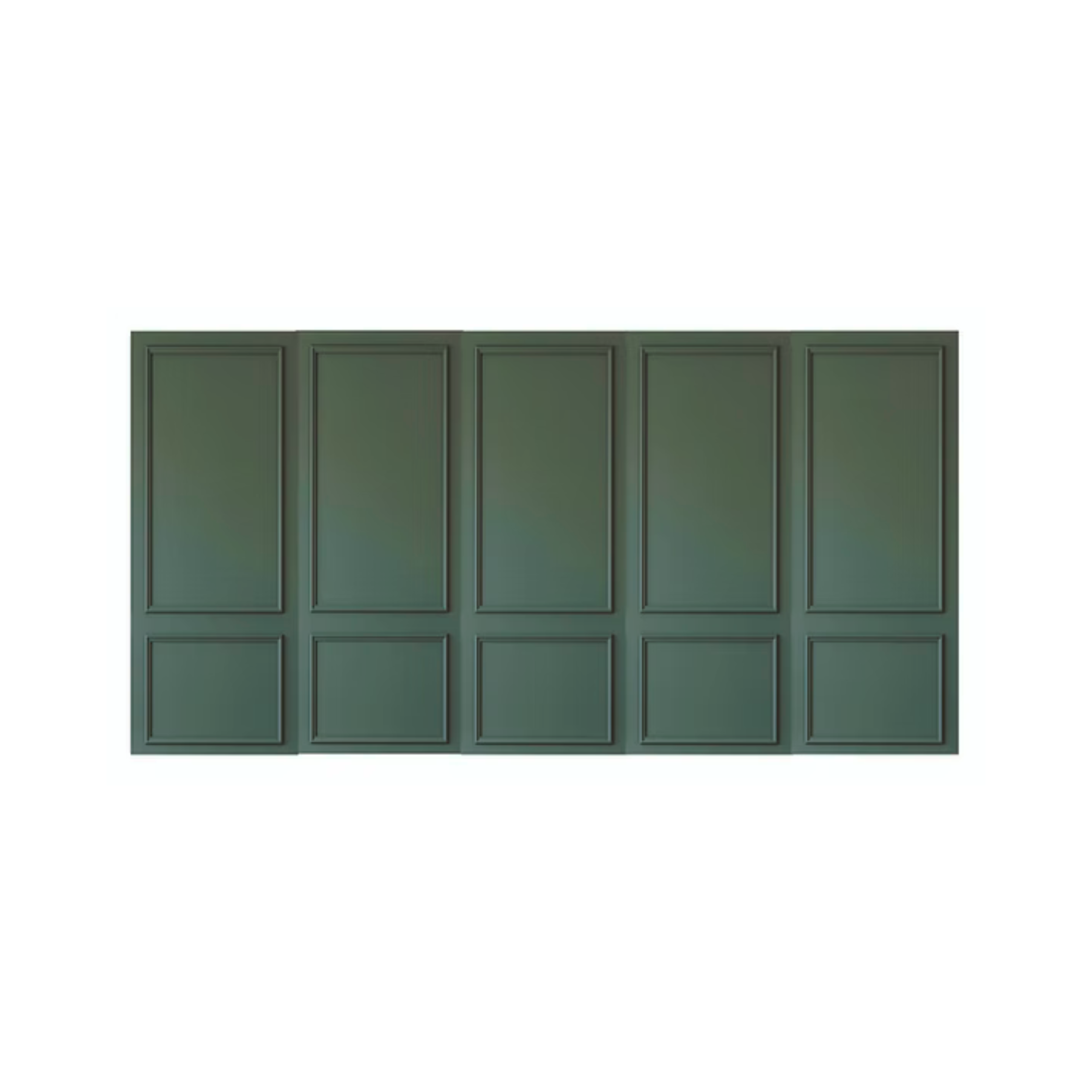 Green paneled wall with rectangular panels.