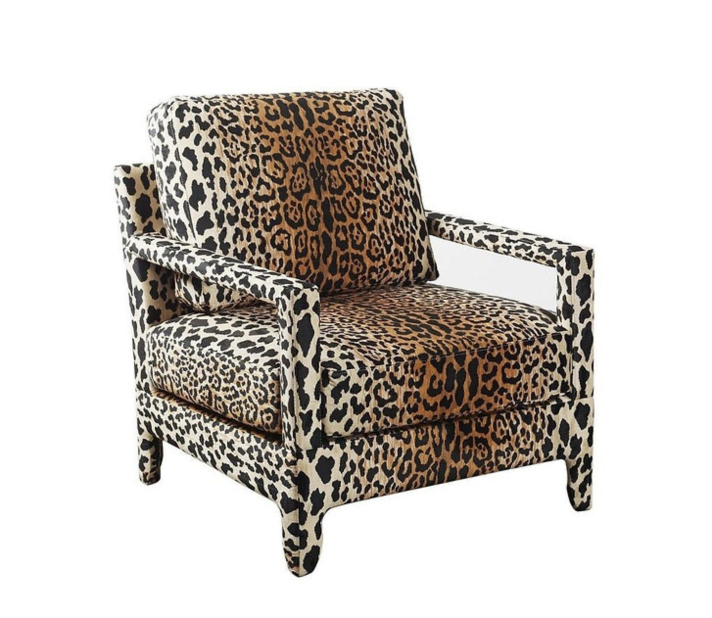 A leopard printed club chair from AFA Rentals.