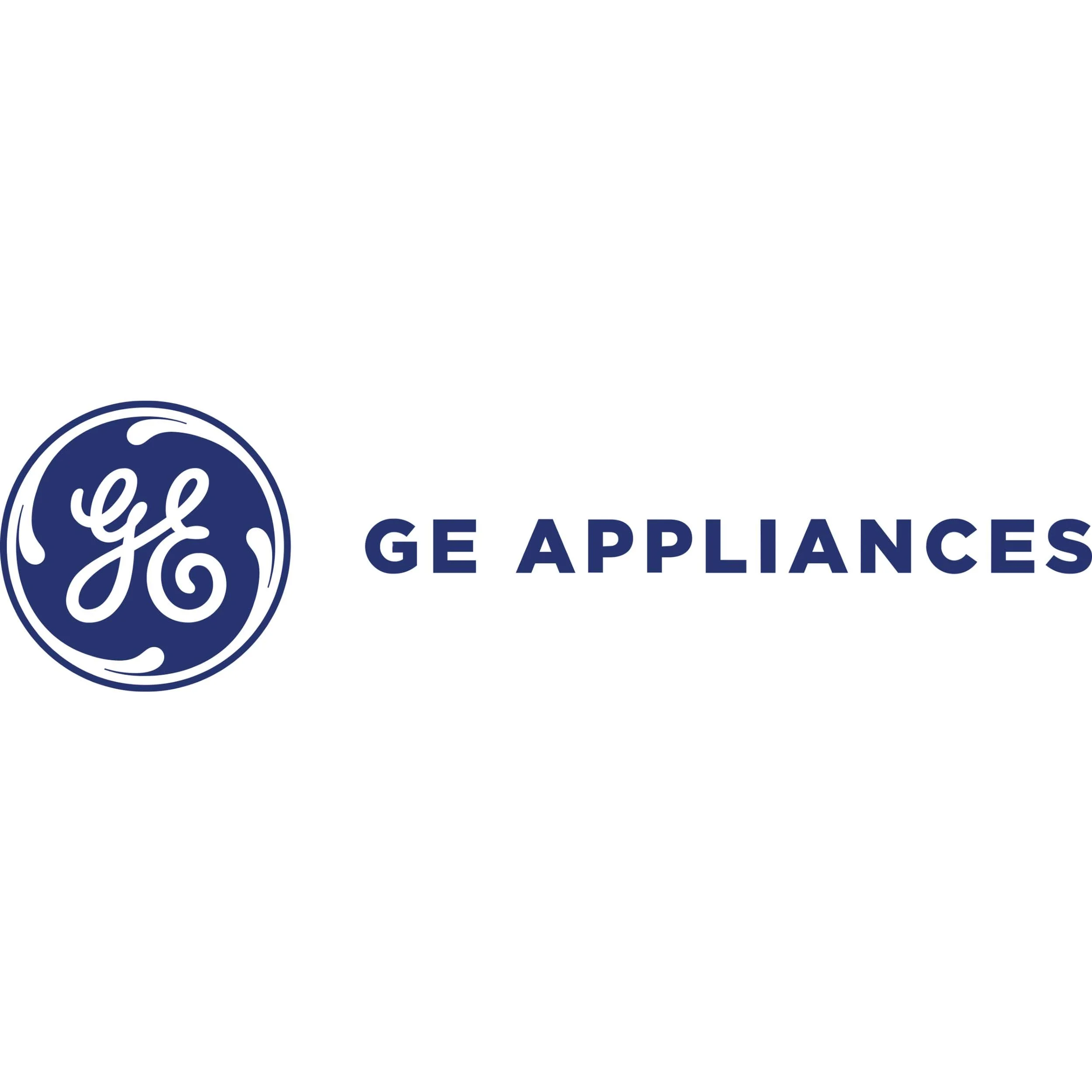 The GE Appliances logo featuring a navy blue circular emblem with white swirling lines and the stylized letters 'GE' inside, next to the text 'GE APPLIANCES' in navy blue.
