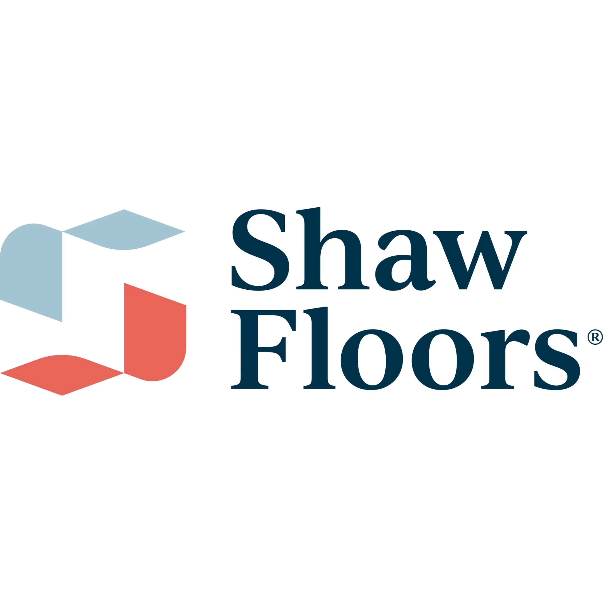 Shaw Floors logo with geometric shapes in blue and red next to the company name in navy blue text.