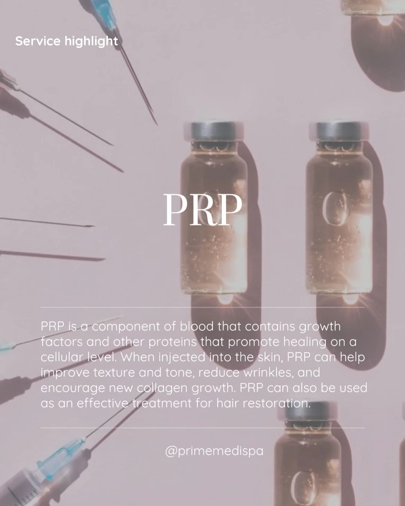 Meet the treatment that works with your body, not against it.

PRP harnesses your own natural growth factors to restore, repair, and rejuvenate&mdash;improving texture, smoothing fine lines, and encouraging collagen production for that lit-from-withi