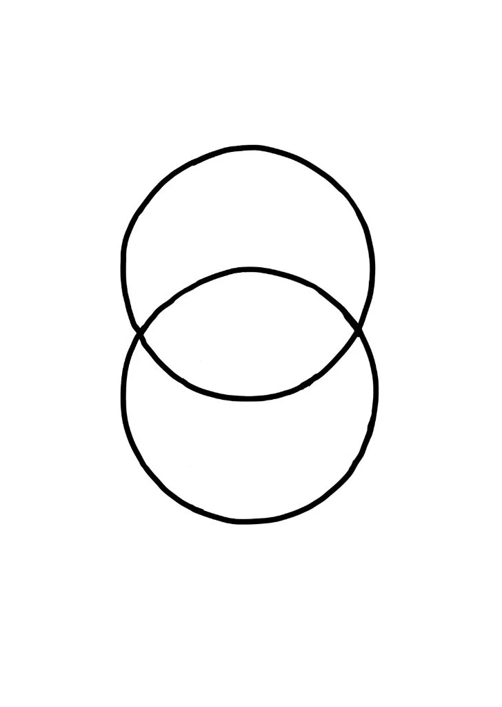 Two overlapping circles creating a Venn diagram shape.