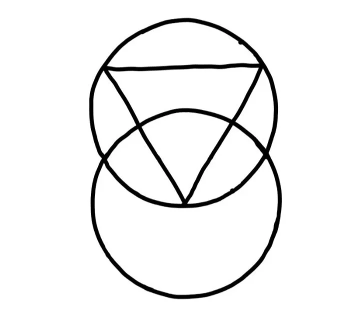 A hand-drawn geometric diagram with overlapping circles and lines forming a complex pattern.