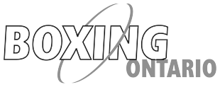 Text 'BOXING ONTARIO' with 'BOXING' in bold white letters and 'ONTARIO' in gray, on a black background.