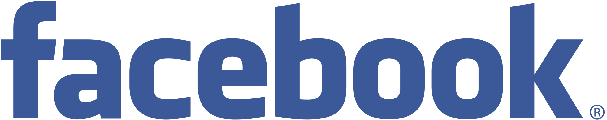 Facebook logo with a large blue word in a bold font.