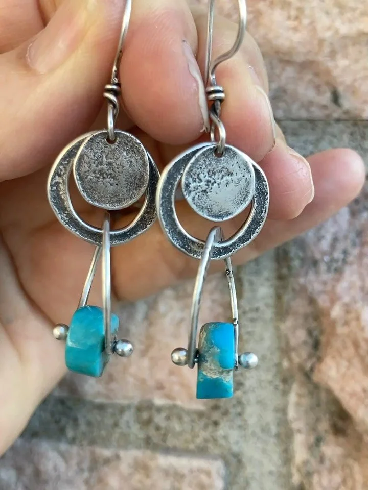 New OOAK earrings just listed in my shop. I bought a strand of turquoise 20 years ago from a man who needed some money after Hurricane Katrina. I&rsquo;ve been holding on to some of the beads I bought all those years ago but it&rsquo;s time to let th