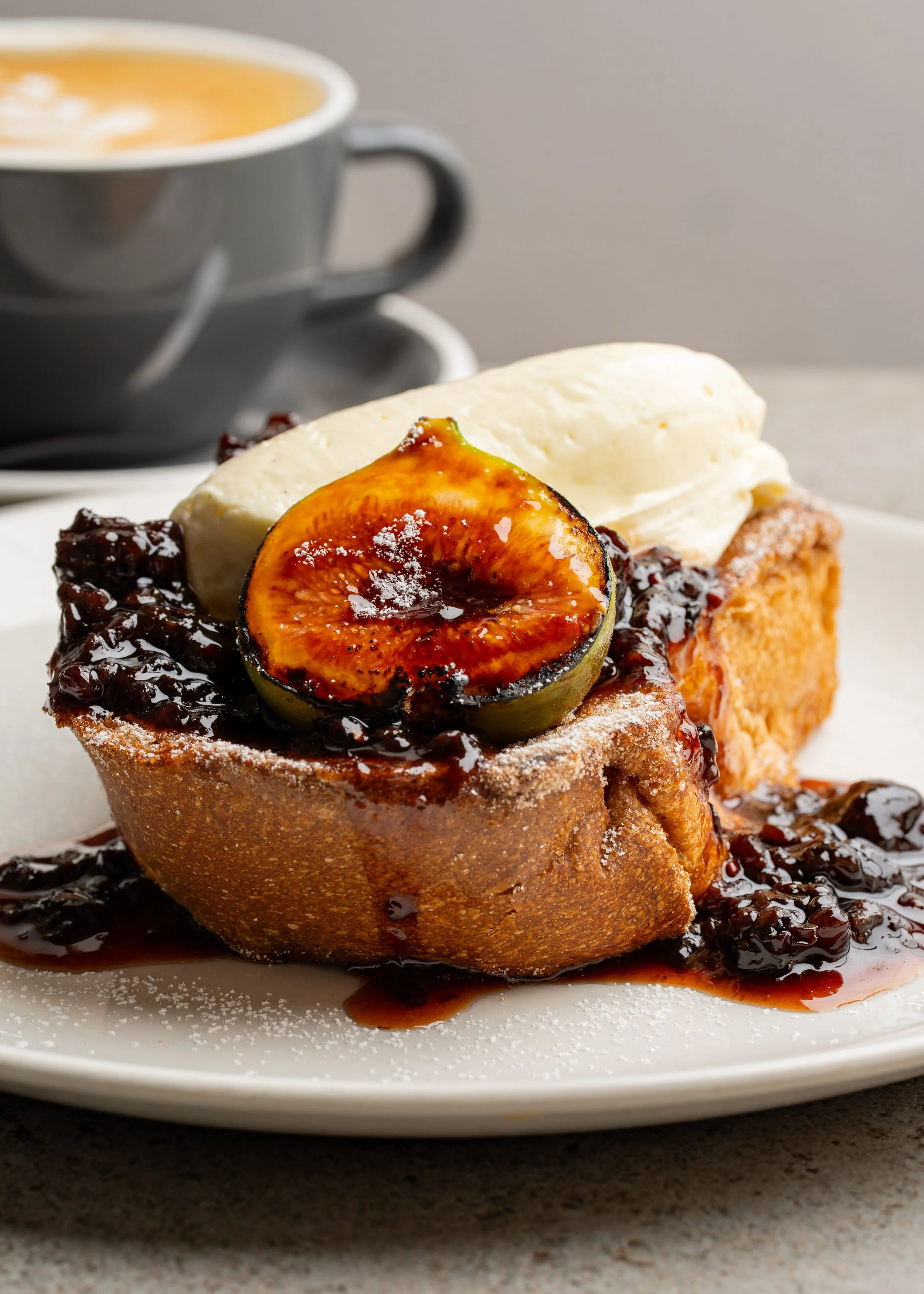 Brioche French toast, mascarpone cream, blackberry compote &amp; caramelised fig