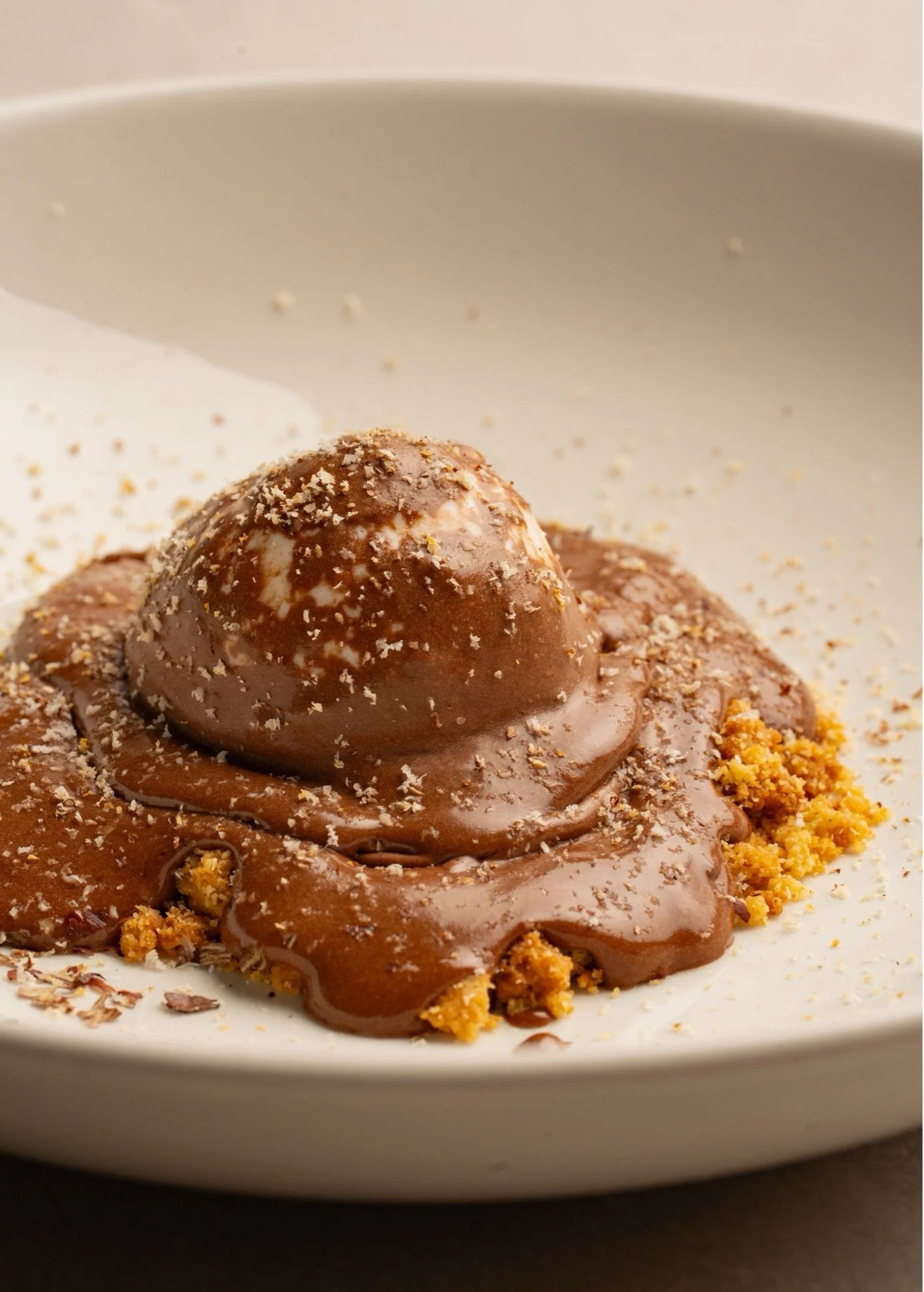 Dark Chocolate Mousse, Sourdough Ice Cream, Hazelnuts