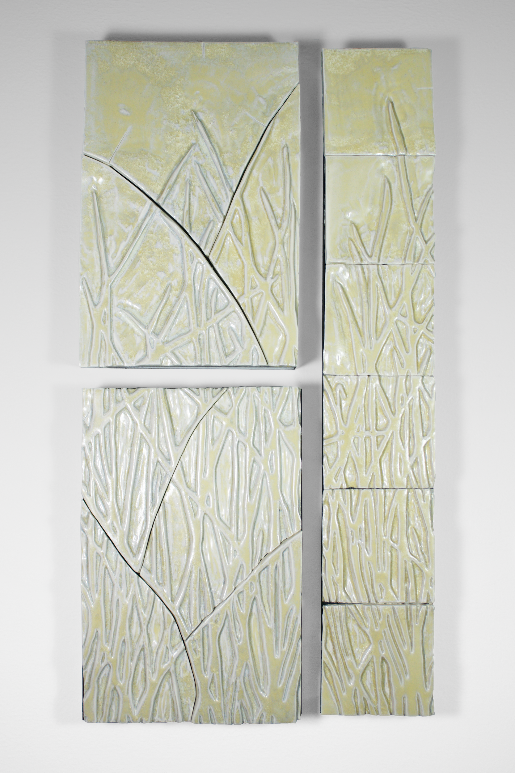 Grassland.
Hand~built ceramic tile on panel