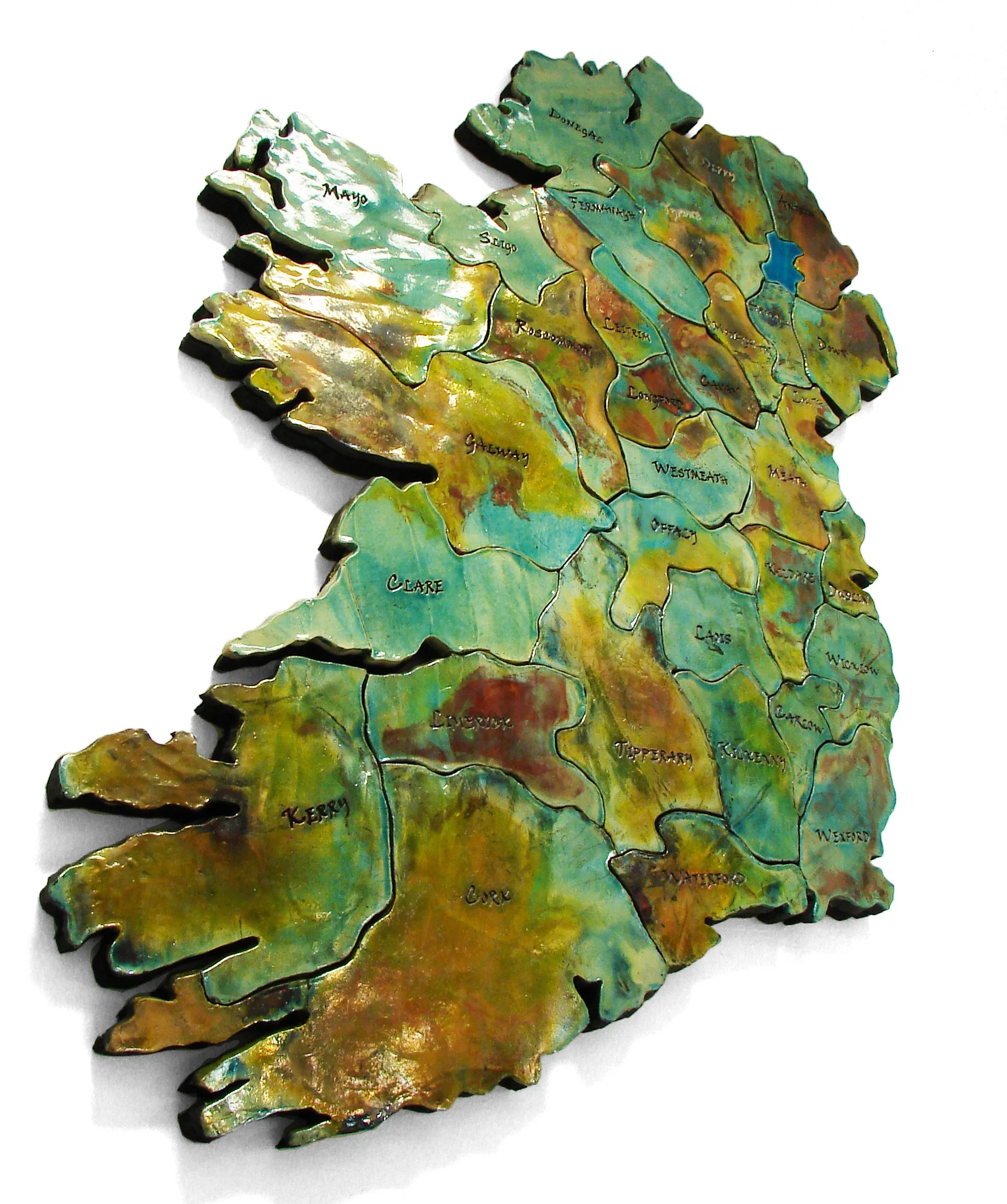 The Counties of Ireland
Raku fired hand~built tiles, 2008