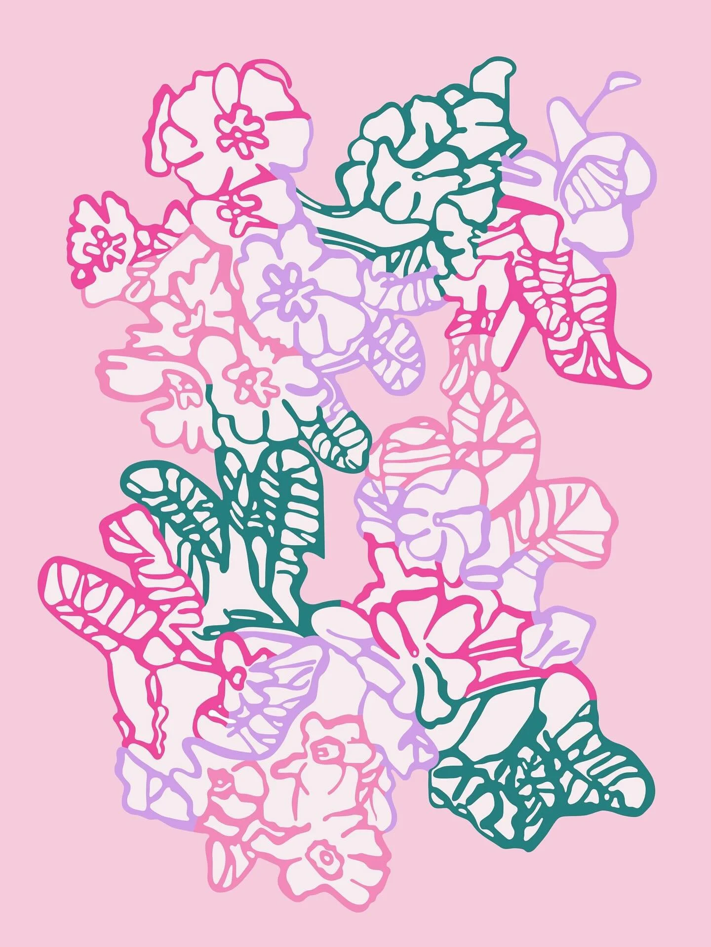 This piece I&rsquo;ve titled &ldquo;dancing bouquet&rdquo; was initially created in the first year of my art degree - where we were asked to draw our chosen subject in one continuous line. I love the fluidity that emerged from this exercise. 
I would