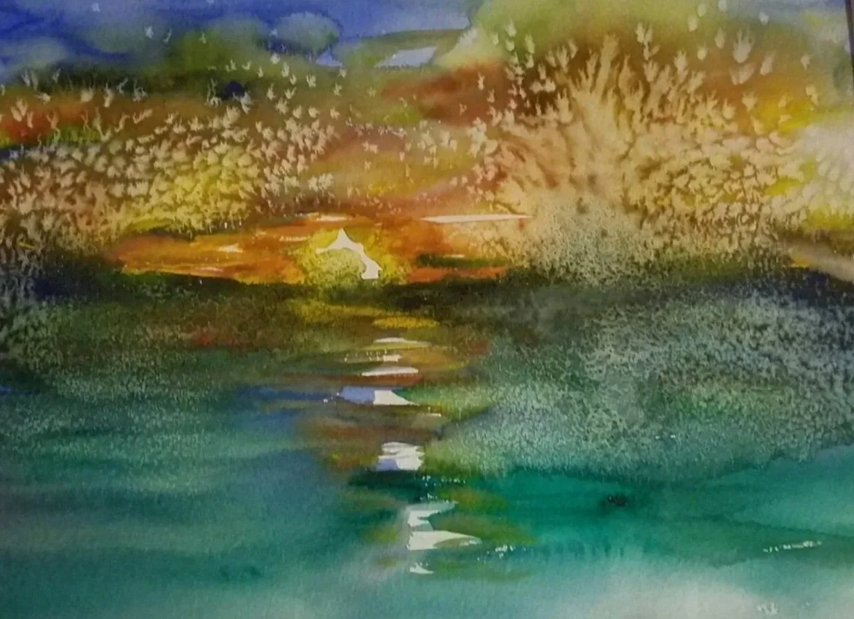 Sunset with Texture 2, Watercolor